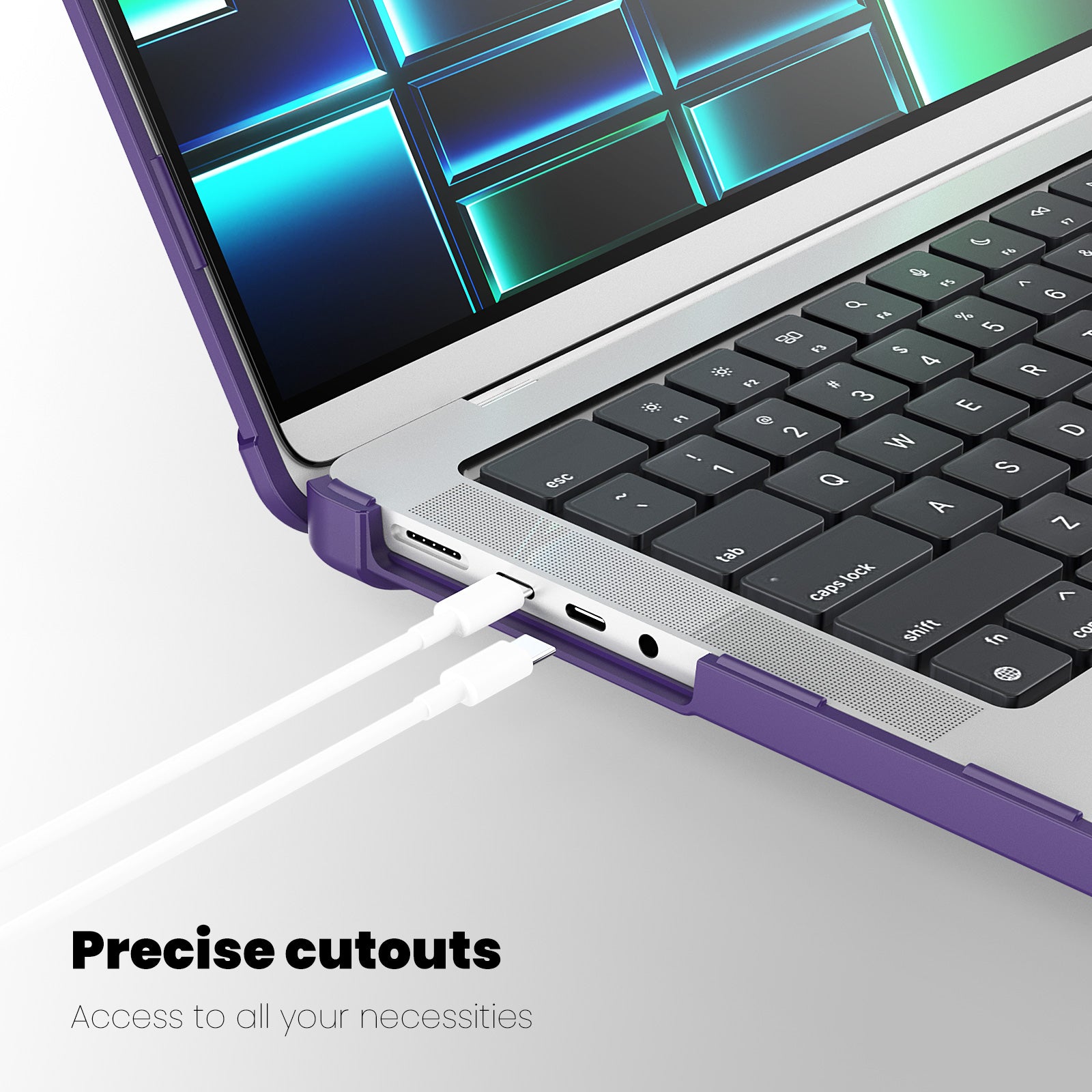 For MacBook Pro 14 inch (2021) / (2023) (A2442 M1 Pro  /  M1 Max / A2779) Heat Dissipation Hard PC+TPU Laptop Case with Kickstand - Purple