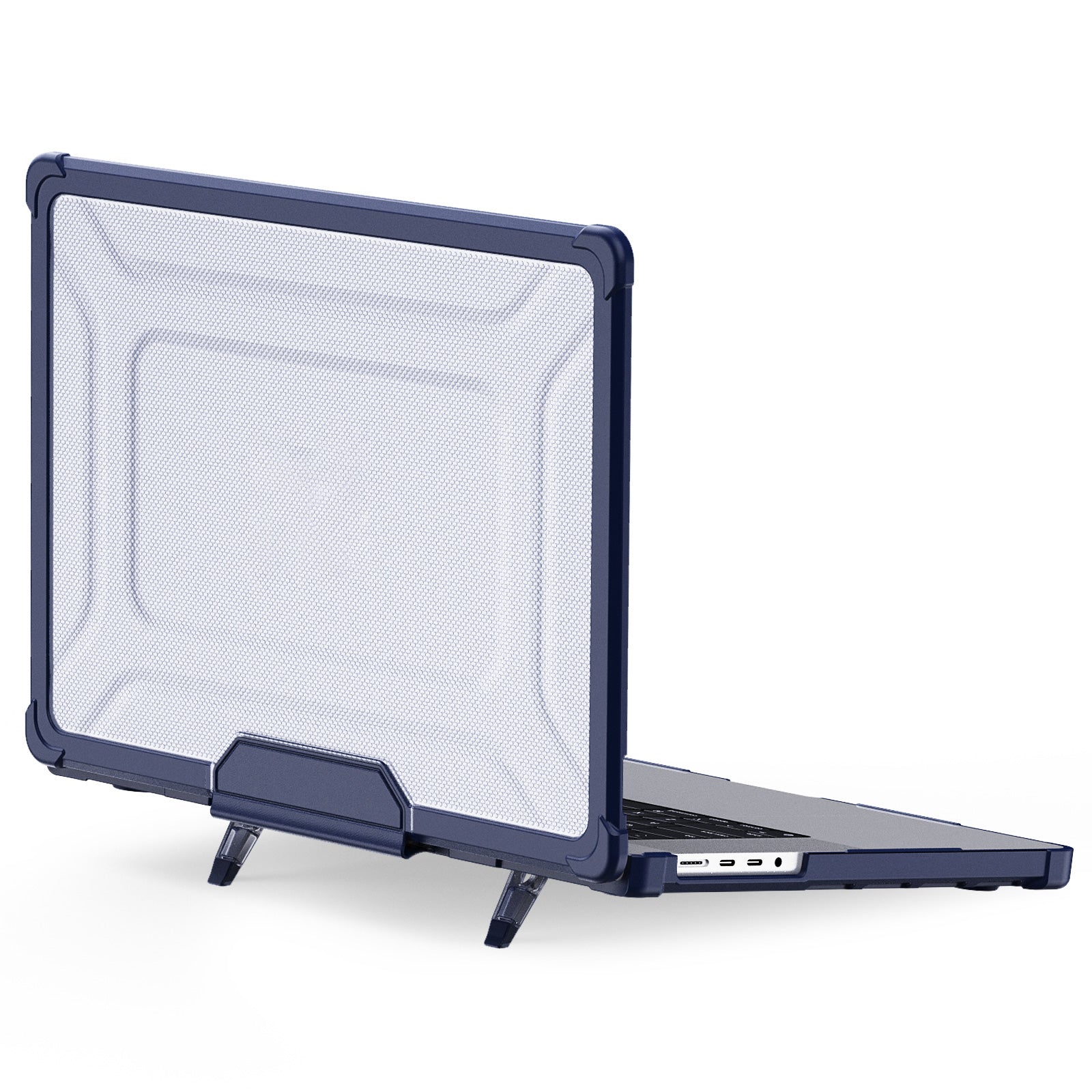 For MacBook Pro 16 inch (2021) / (2023) (A2485 M1 Pro  /  M1 Max / A2780) Anti-Slip Laptop Case Heat Dissipation PC+TPU Kickstand Cover - Navy Blue