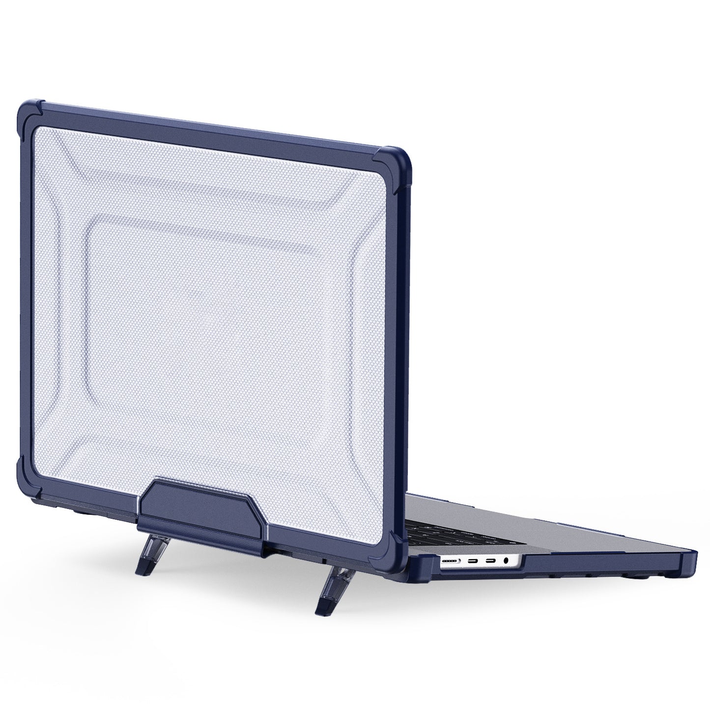 For MacBook Pro 16 inch (2021) / (2023) (A2485 M1 Pro  /  M1 Max / A2780) Anti-Slip Laptop Case Heat Dissipation PC+TPU Kickstand Cover - Navy Blue