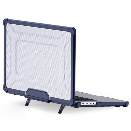 For MacBook Pro 16 inch (2021) / (2023) (A2485 M1 Pro  /  M1 Max / A2780) Anti-Slip Laptop Case Heat Dissipation PC+TPU Kickstand Cover - Navy Blue