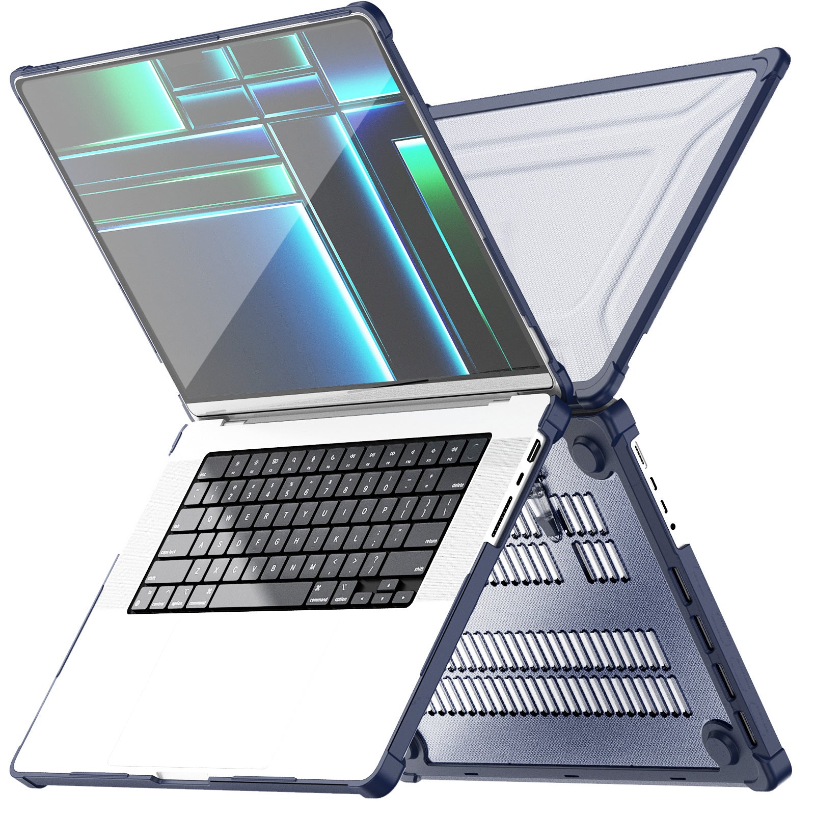 For MacBook Pro 16 inch (2021) / (2023) (A2485 M1 Pro  /  M1 Max / A2780) Anti-Slip Laptop Case Heat Dissipation PC+TPU Kickstand Cover - Navy Blue