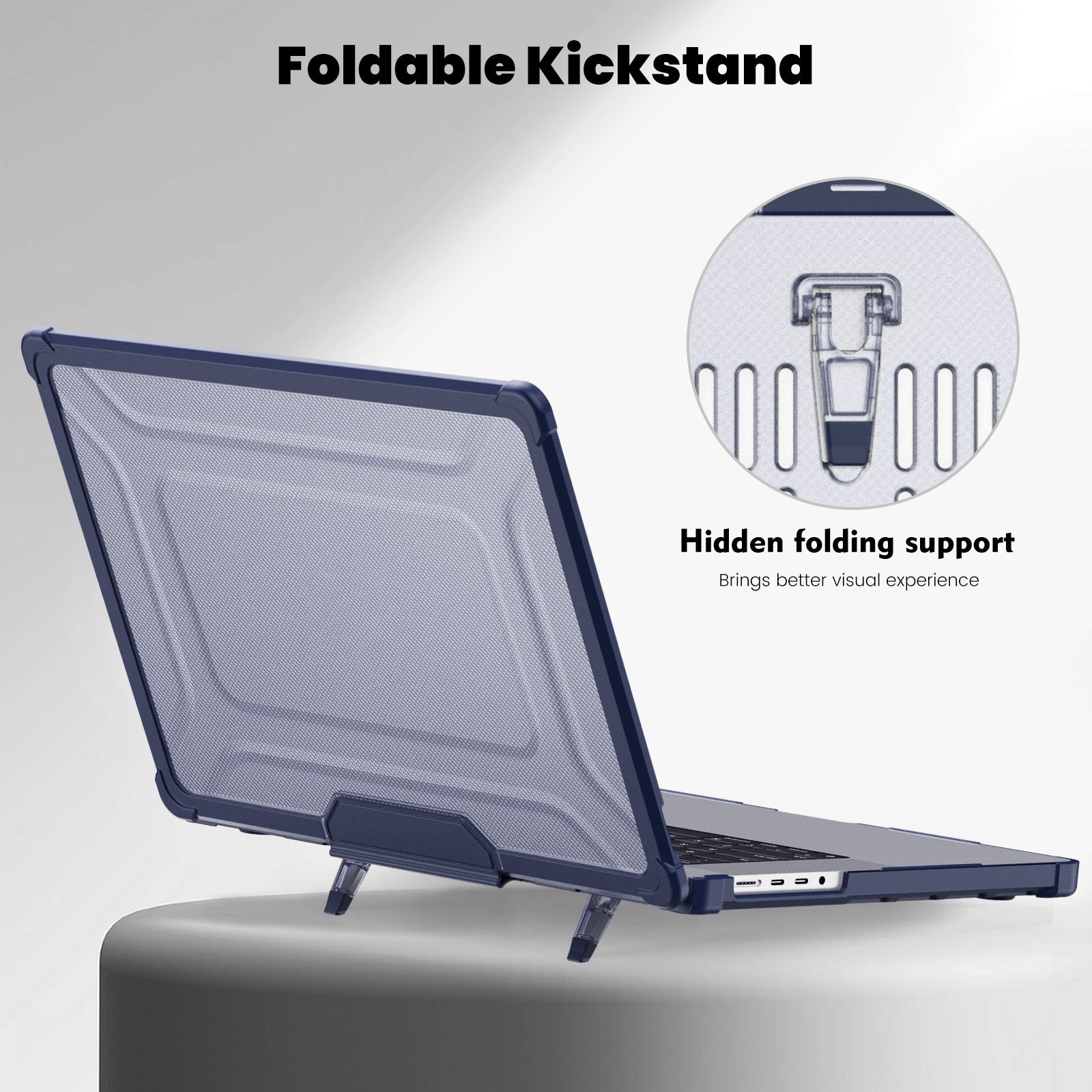 For MacBook Pro 16 inch (2021) / (2023) (A2485 M1 Pro  /  M1 Max / A2780) Anti-Slip Laptop Case Heat Dissipation PC+TPU Kickstand Cover - Navy Blue