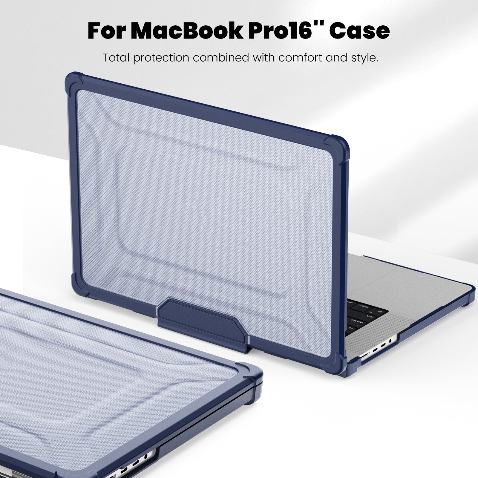 For MacBook Pro 16 inch (2021) / (2023) (A2485 M1 Pro  /  M1 Max / A2780) Anti-Slip Laptop Case Heat Dissipation PC+TPU Kickstand Cover - Navy Blue