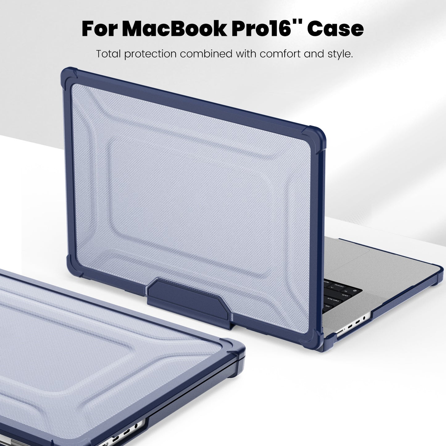For MacBook Pro 16 inch (2021) / (2023) (A2485 M1 Pro  /  M1 Max / A2780) Anti-Slip Laptop Case Heat Dissipation PC+TPU Kickstand Cover - Navy Blue