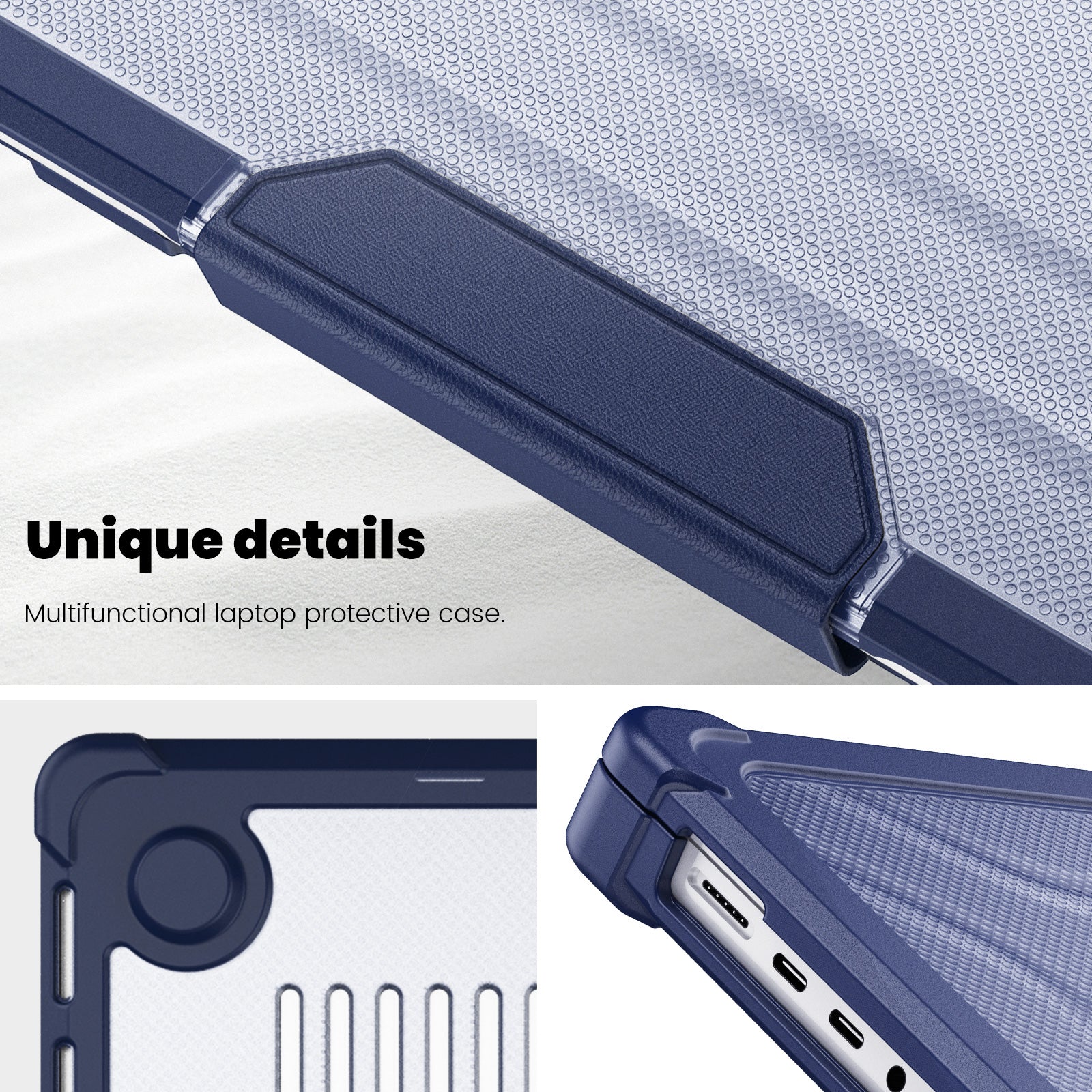 For MacBook Pro 16 inch (2021) / (2023) (A2485 M1 Pro  /  M1 Max / A2780) Anti-Slip Laptop Case Heat Dissipation PC+TPU Kickstand Cover - Navy Blue