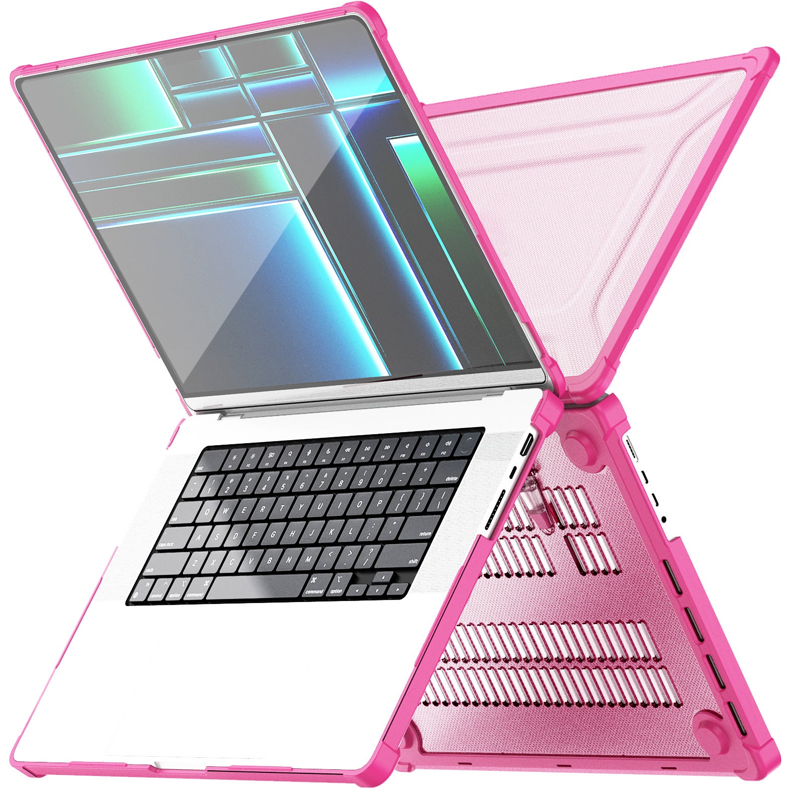 For MacBook Pro 16 inch (2021) / (2023) (A2485 M1 Pro  /  M1 Max / A2780) Anti-Slip Laptop Case Heat Dissipation PC+TPU Kickstand Cover - Rose