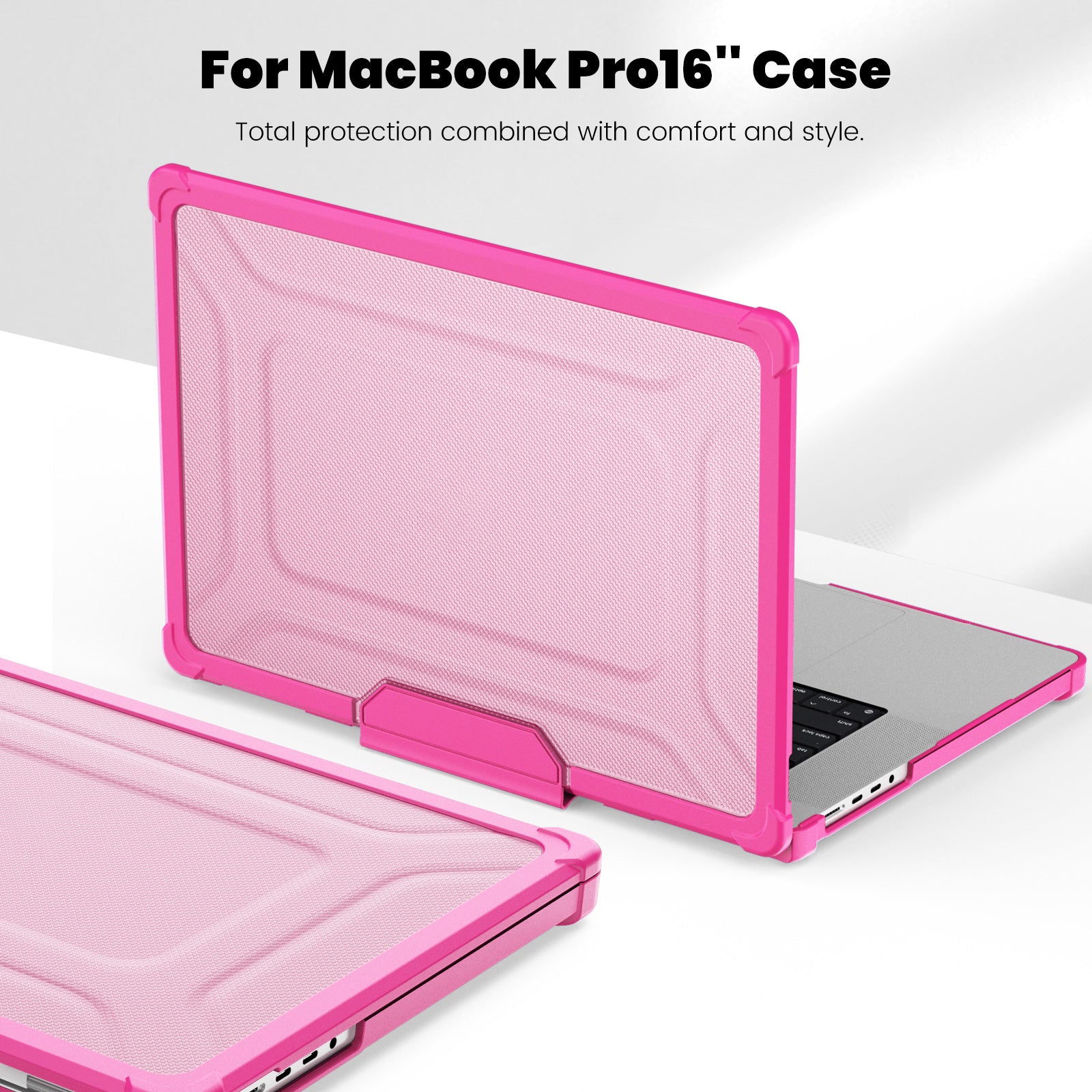For MacBook Pro 16 inch (2021) / (2023) (A2485 M1 Pro  /  M1 Max / A2780) Anti-Slip Laptop Case Heat Dissipation PC+TPU Kickstand Cover - Rose