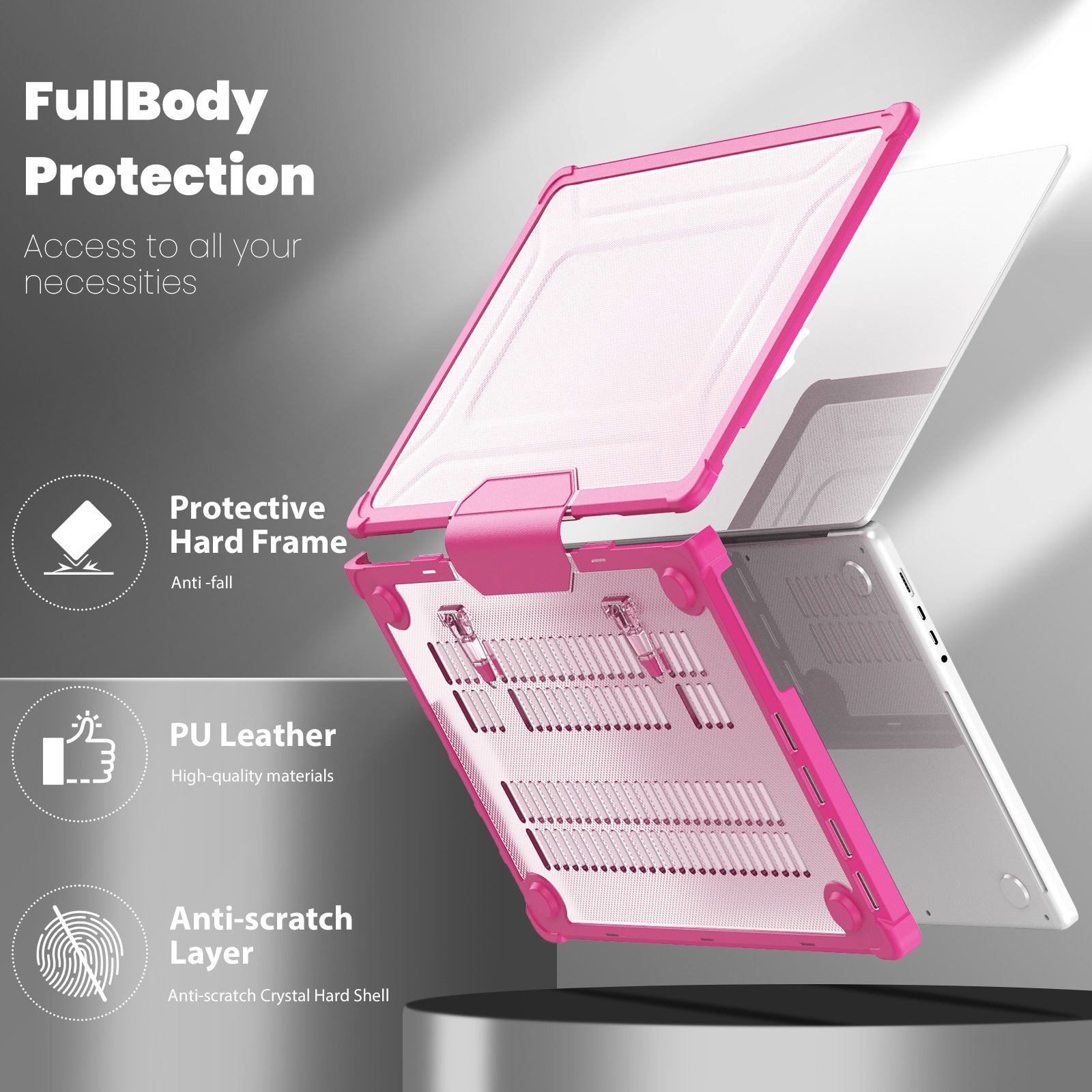 For MacBook Pro 16 inch (2021) / (2023) (A2485 M1 Pro  /  M1 Max / A2780) Anti-Slip Laptop Case Heat Dissipation PC+TPU Kickstand Cover - Rose