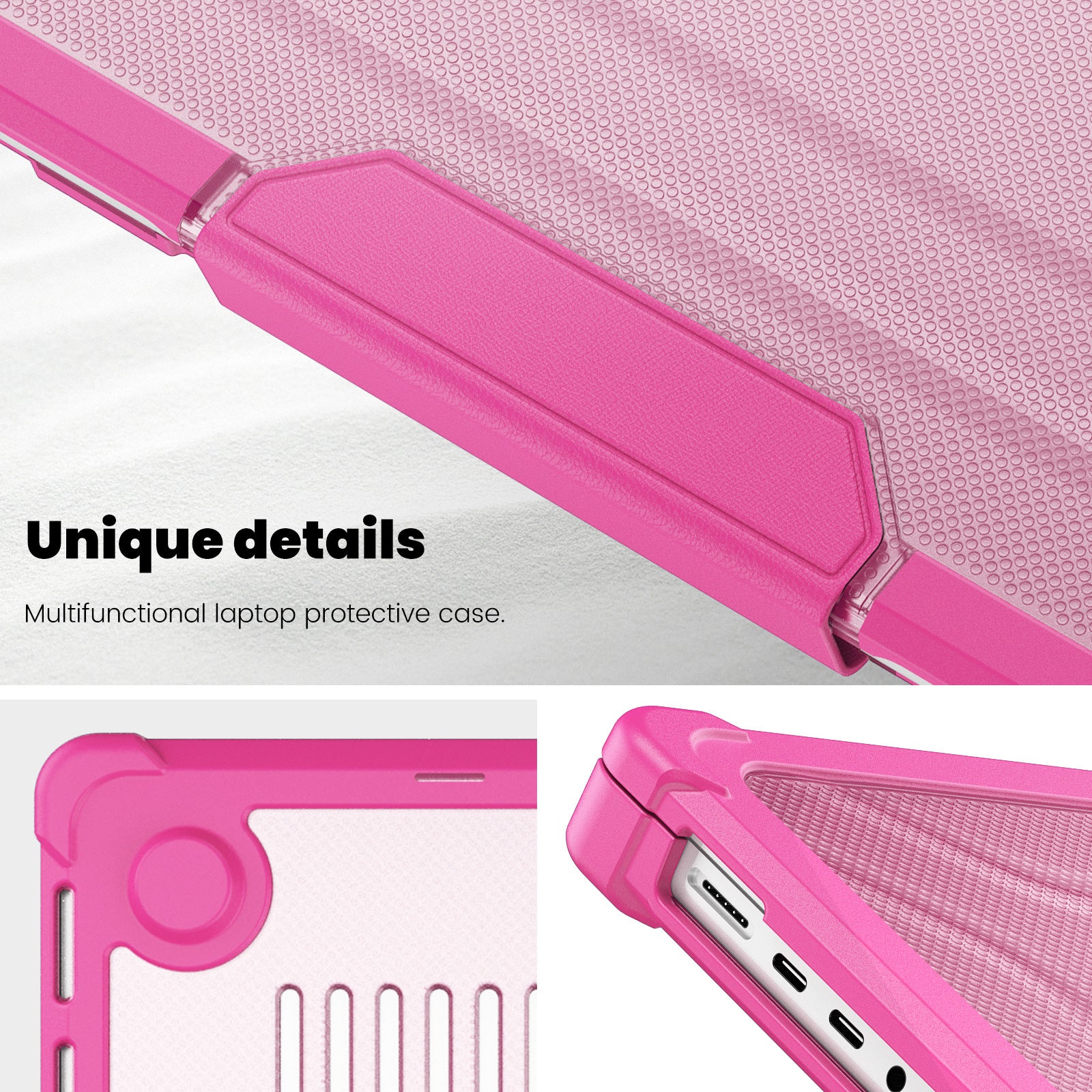 For MacBook Pro 16 inch (2021) / (2023) (A2485 M1 Pro  /  M1 Max / A2780) Anti-Slip Laptop Case Heat Dissipation PC+TPU Kickstand Cover - Rose
