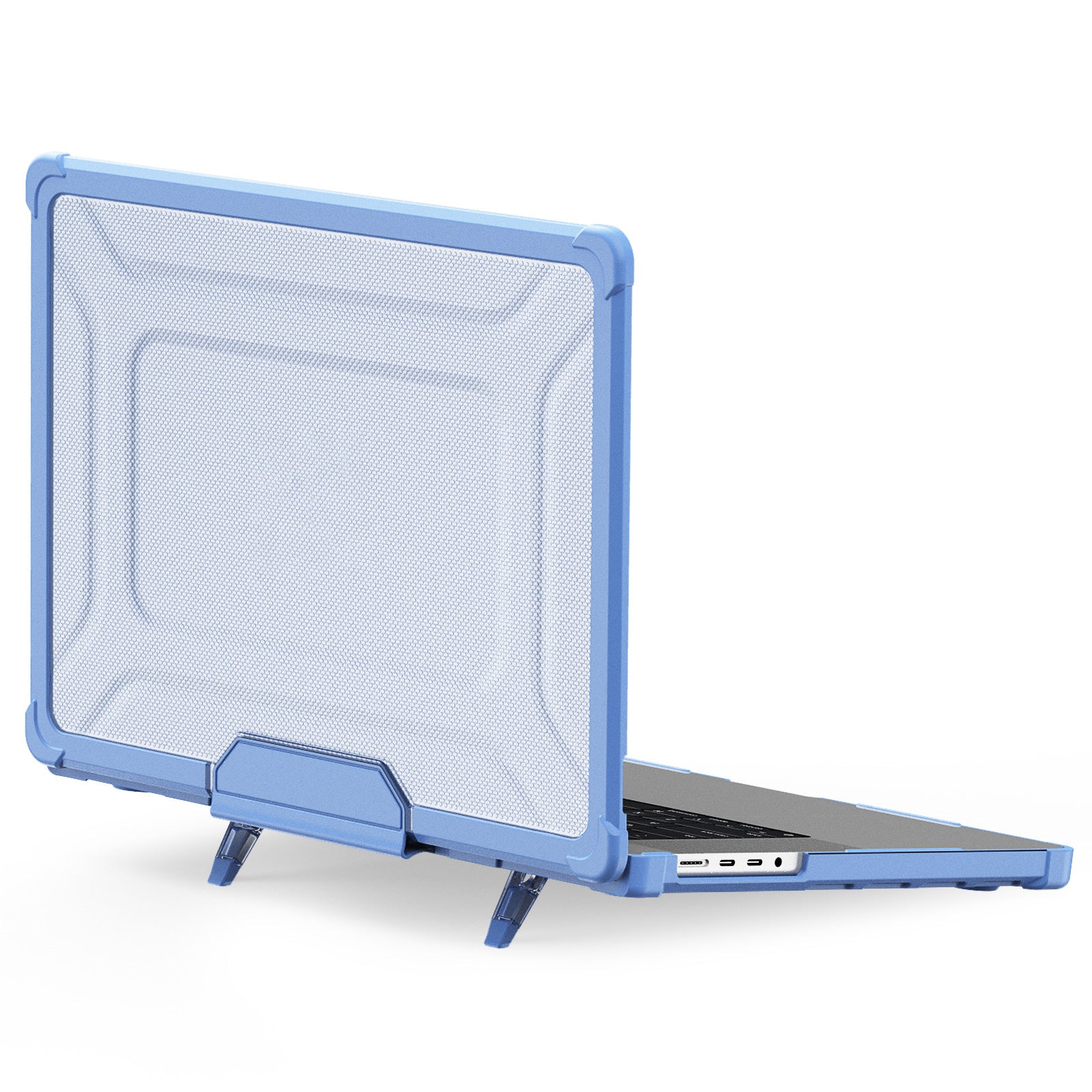 For MacBook Pro 16 inch (2021) / (2023) (A2485 M1 Pro  /  M1 Max / A2780) Anti-Slip Laptop Case Heat Dissipation PC+TPU Kickstand Cover - Baby Blue