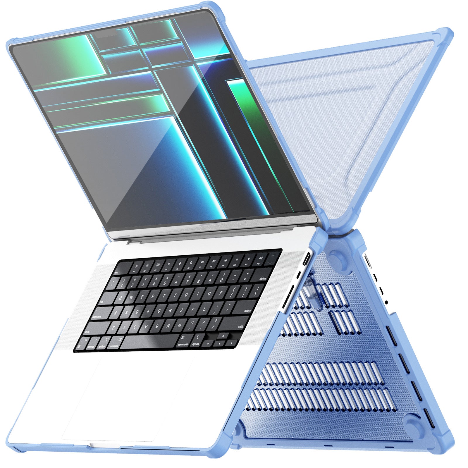 For MacBook Pro 16 inch (2021) / (2023) (A2485 M1 Pro  /  M1 Max / A2780) Anti-Slip Laptop Case Heat Dissipation PC+TPU Kickstand Cover - Baby Blue