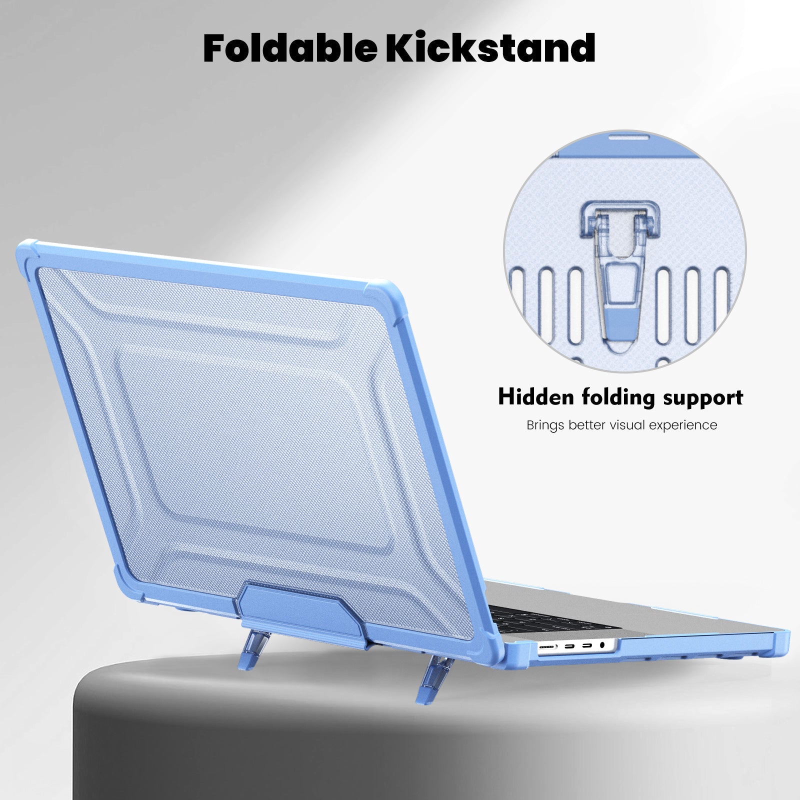 For MacBook Pro 16 inch (2021) / (2023) (A2485 M1 Pro  /  M1 Max / A2780) Anti-Slip Laptop Case Heat Dissipation PC+TPU Kickstand Cover - Baby Blue