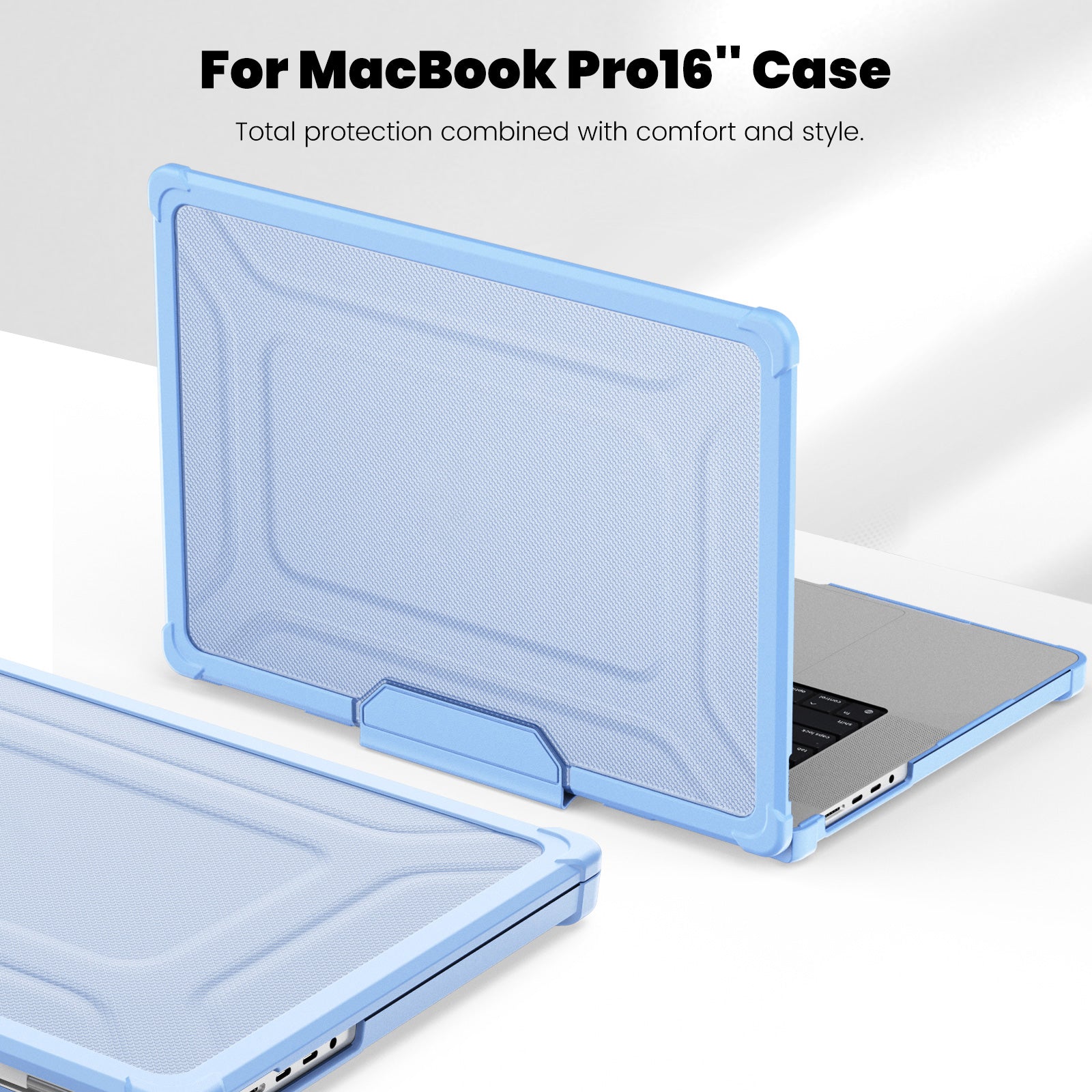 For MacBook Pro 16 inch (2021) / (2023) (A2485 M1 Pro  /  M1 Max / A2780) Anti-Slip Laptop Case Heat Dissipation PC+TPU Kickstand Cover - Baby Blue