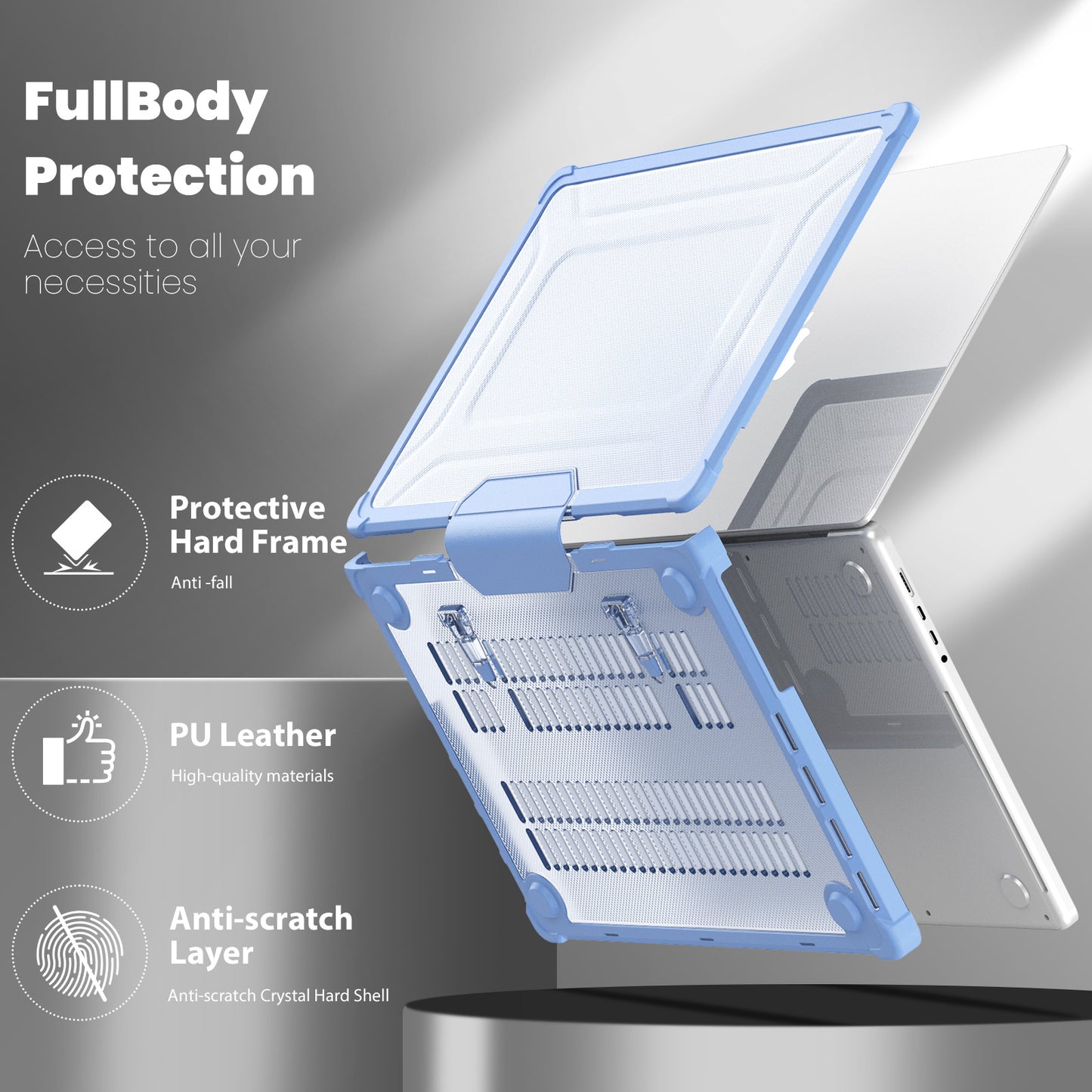 For MacBook Pro 16 inch (2021) / (2023) (A2485 M1 Pro  /  M1 Max / A2780) Anti-Slip Laptop Case Heat Dissipation PC+TPU Kickstand Cover - Baby Blue