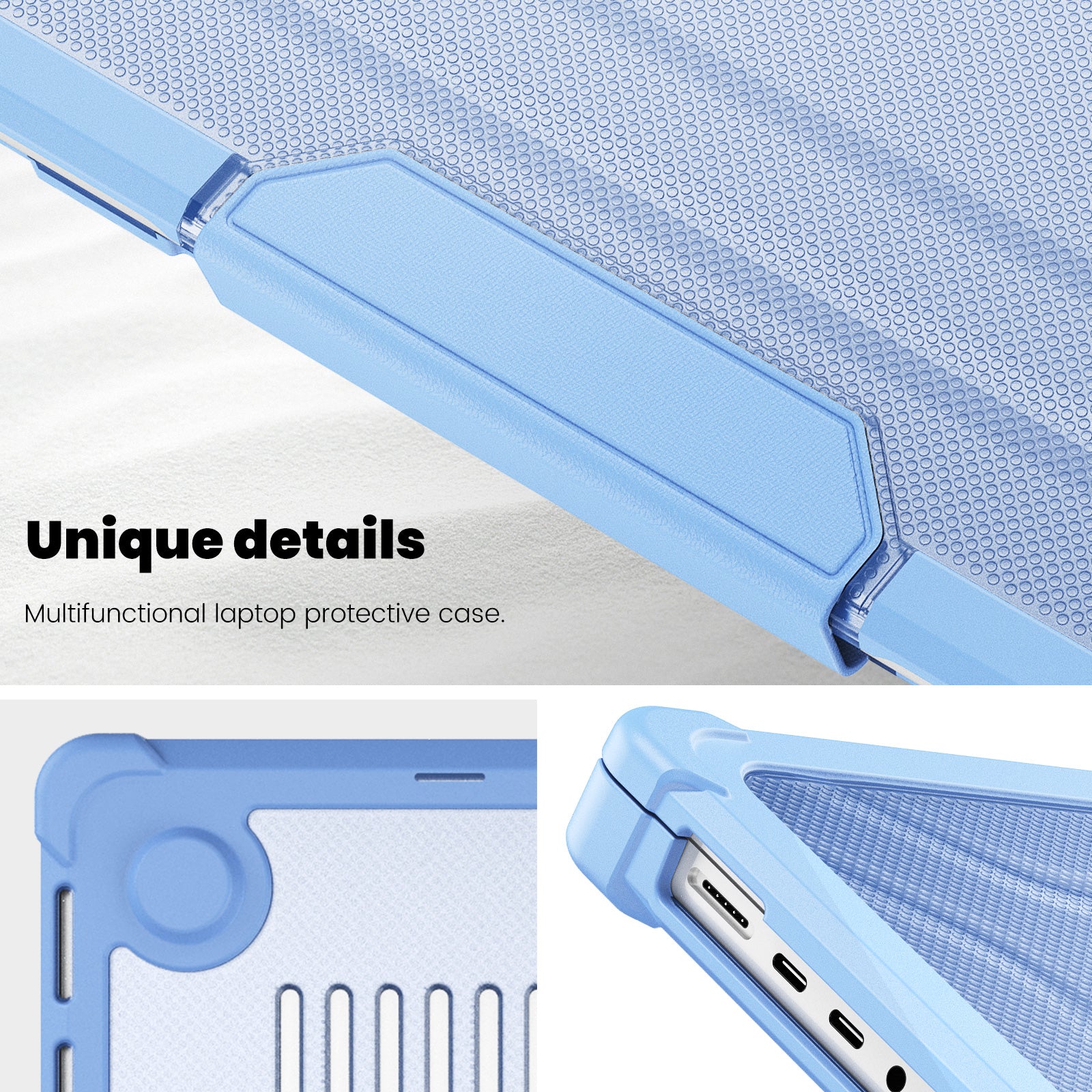 For MacBook Pro 16 inch (2021) / (2023) (A2485 M1 Pro  /  M1 Max / A2780) Anti-Slip Laptop Case Heat Dissipation PC+TPU Kickstand Cover - Baby Blue