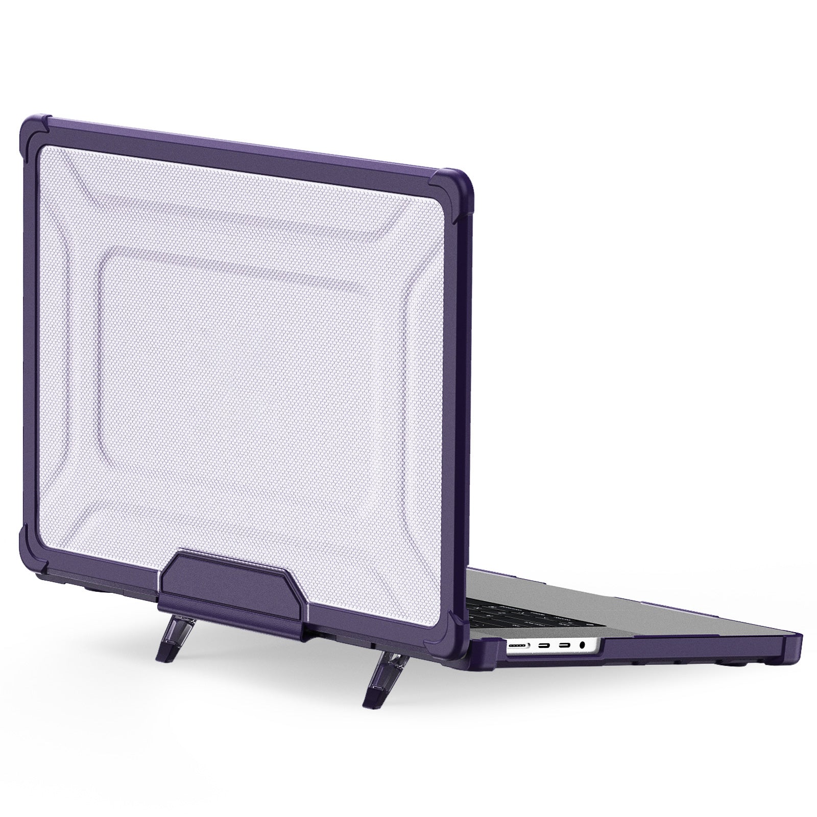For MacBook Pro 16 inch (2021) / (2023) (A2485 M1 Pro  /  M1 Max / A2780) Anti-Slip Laptop Case Heat Dissipation PC+TPU Kickstand Cover - Purple