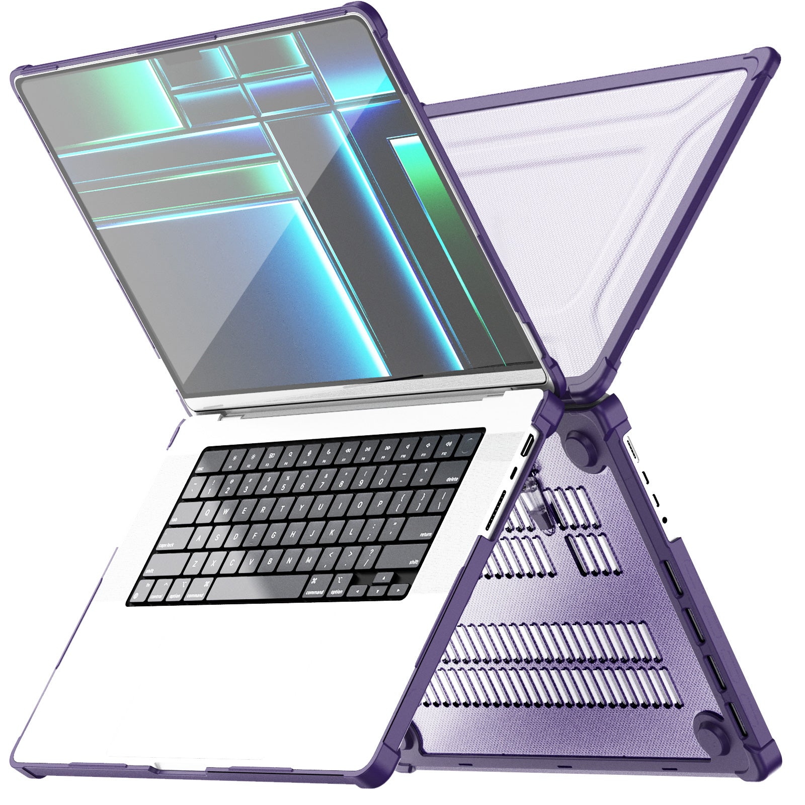 For MacBook Pro 16 inch (2021) / (2023) (A2485 M1 Pro  /  M1 Max / A2780) Anti-Slip Laptop Case Heat Dissipation PC+TPU Kickstand Cover - Purple