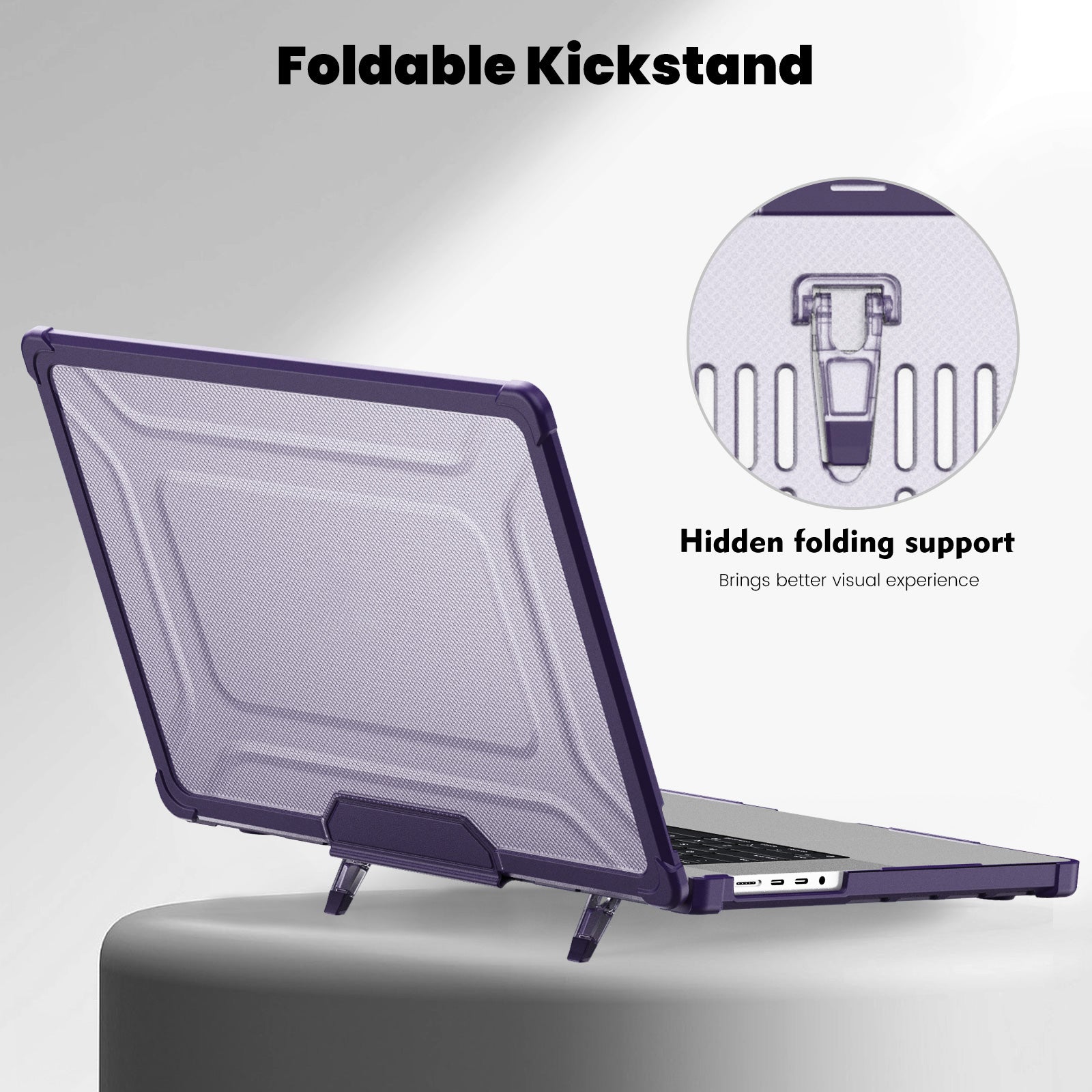 For MacBook Pro 16 inch (2021) / (2023) (A2485 M1 Pro  /  M1 Max / A2780) Anti-Slip Laptop Case Heat Dissipation PC+TPU Kickstand Cover - Purple