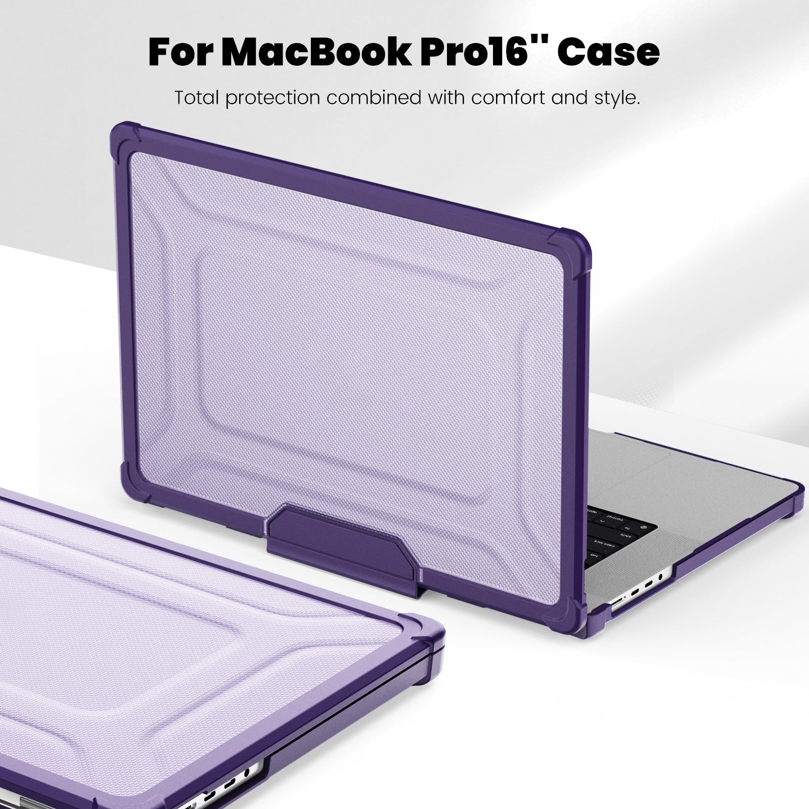 For MacBook Pro 16 inch (2021) / (2023) (A2485 M1 Pro  /  M1 Max / A2780) Anti-Slip Laptop Case Heat Dissipation PC+TPU Kickstand Cover - Purple