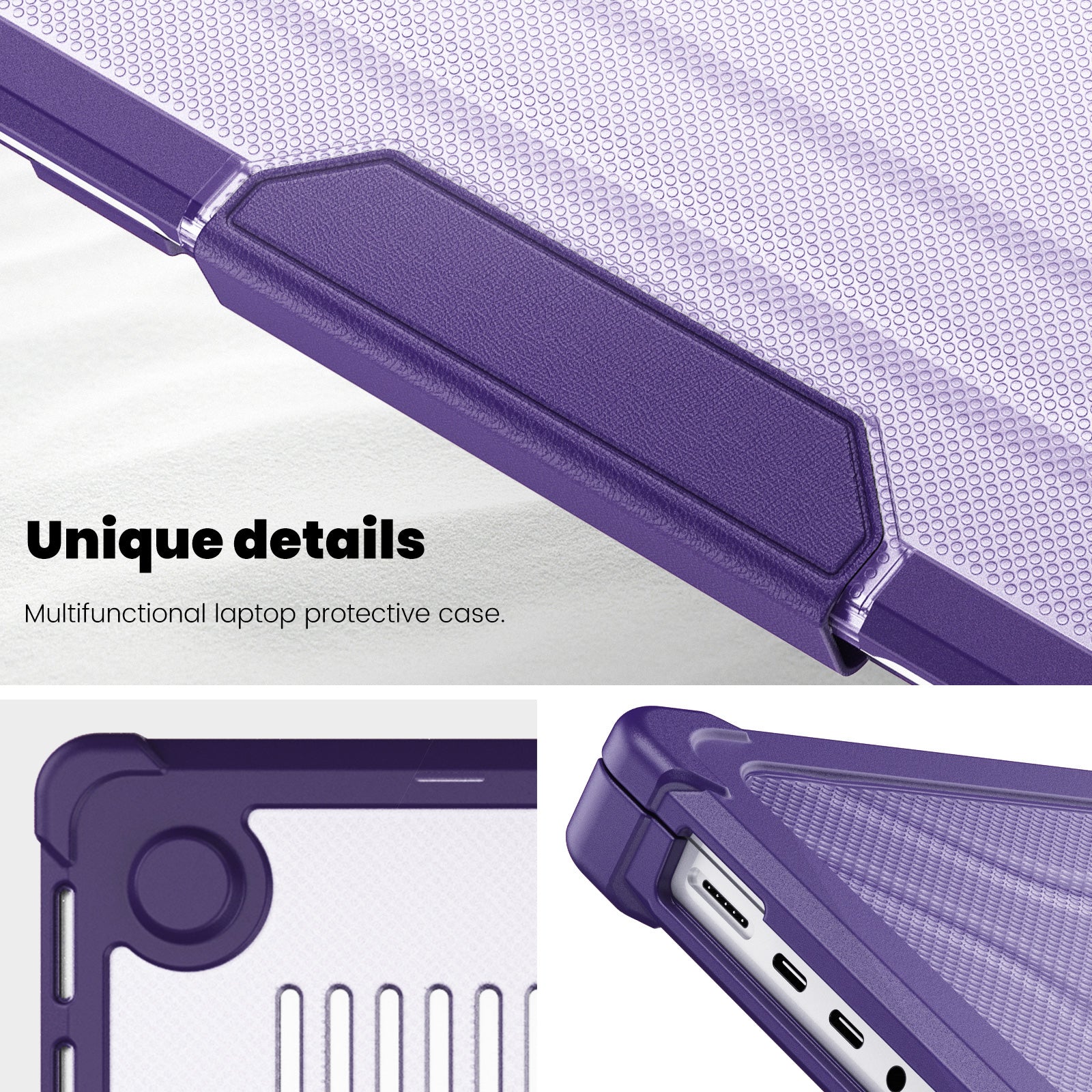 For MacBook Pro 16 inch (2021) / (2023) (A2485 M1 Pro  /  M1 Max / A2780) Anti-Slip Laptop Case Heat Dissipation PC+TPU Kickstand Cover - Purple