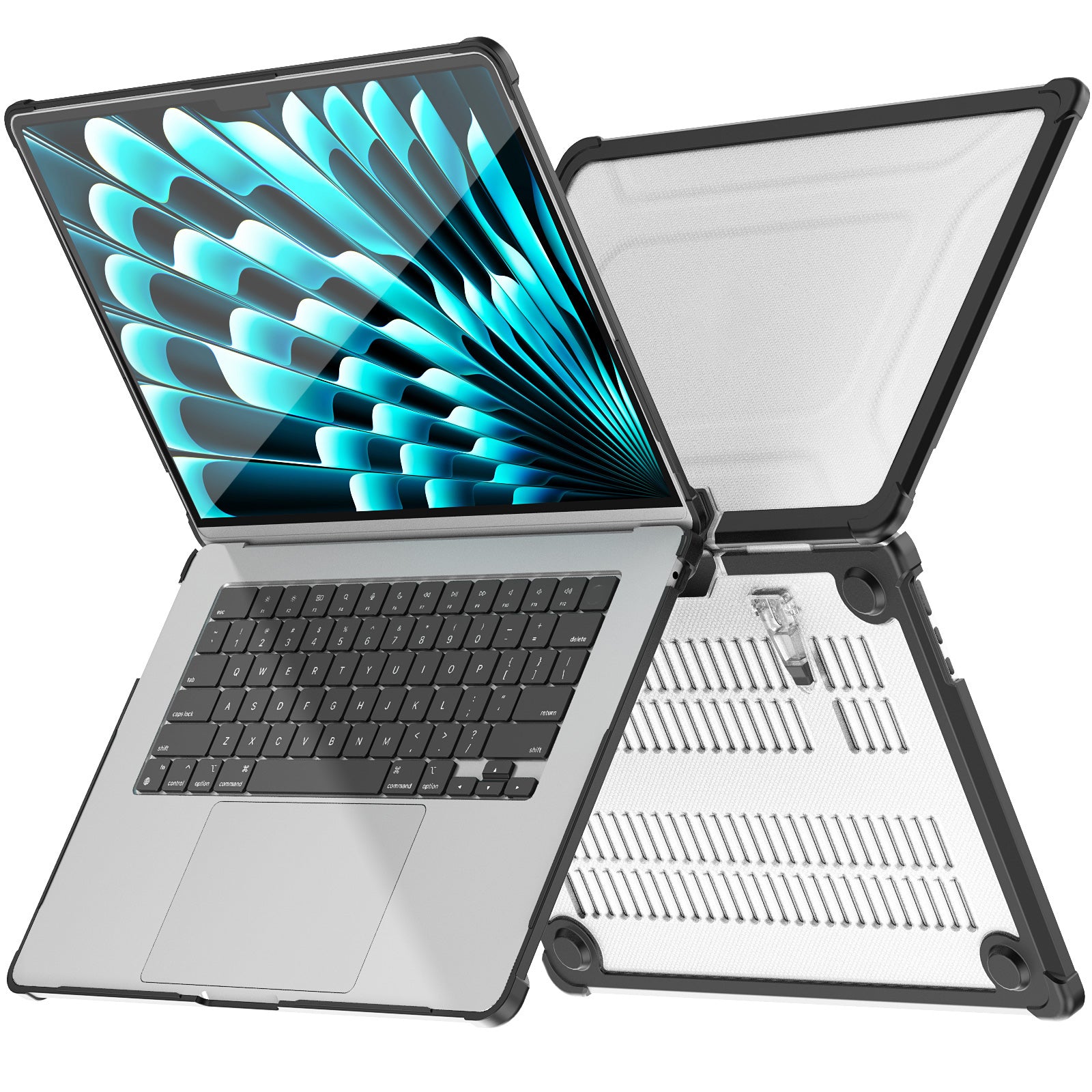 For Macbook Air 15 inch (2023) M2 A2941 PC+TPU Laptop Case Heat Dissipation Kickstand Non-slip Notebook Cover - Black
