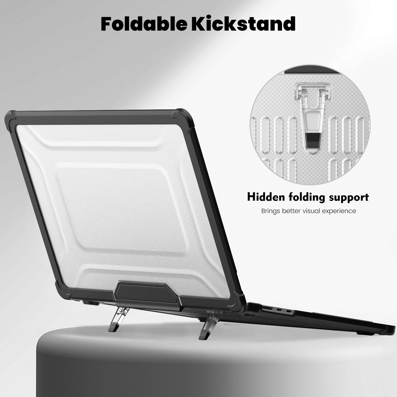 For Macbook Air 15 inch (2023) M2 A2941 PC+TPU Laptop Case Heat Dissipation Kickstand Non-slip Notebook Cover - Black