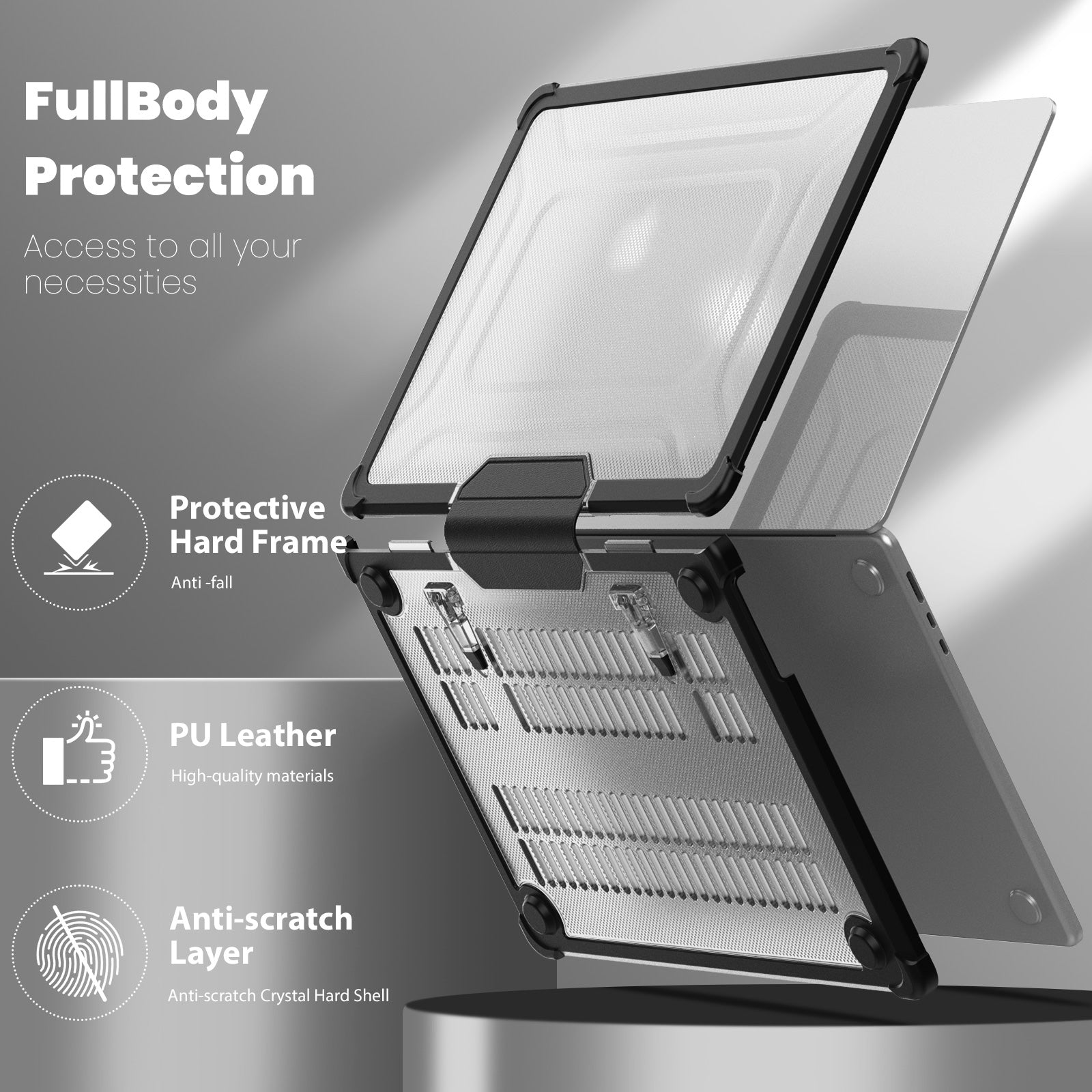 For Macbook Air 15 inch (2023) M2 A2941 PC+TPU Laptop Case Heat Dissipation Kickstand Non-slip Notebook Cover - Black