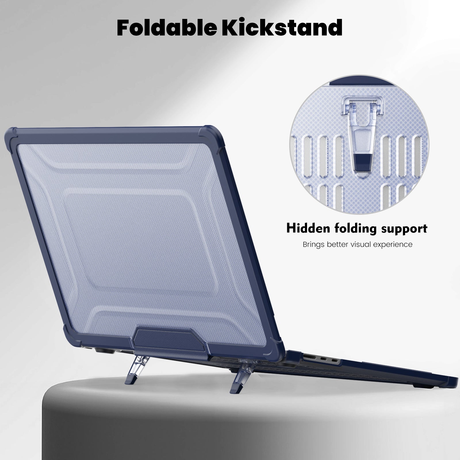 For Macbook Air 15 inch (2023) M2 A2941 PC+TPU Laptop Case Heat Dissipation Kickstand Non-slip Notebook Cover - Navy Blue