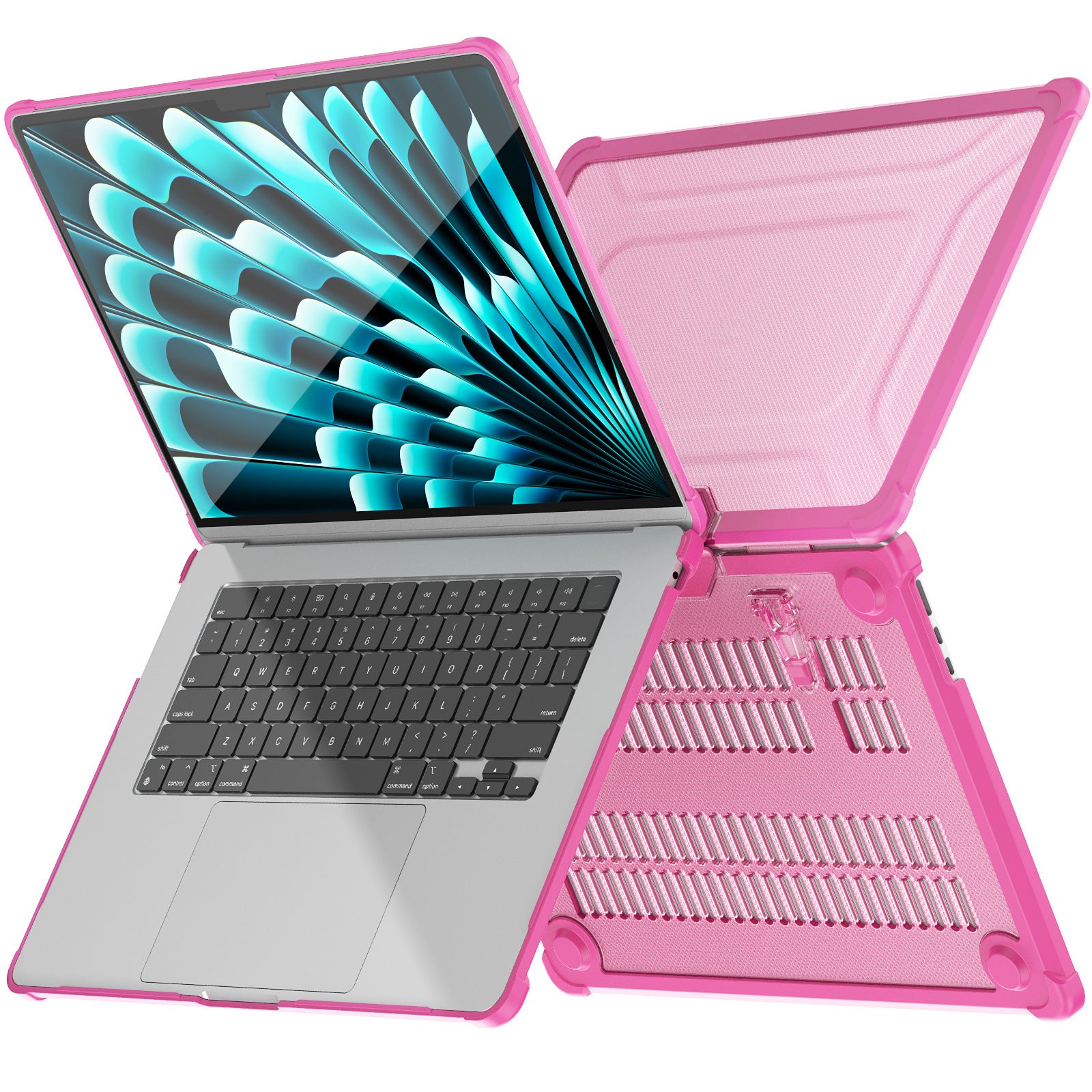 For Macbook Air 15 inch (2023) M2 A2941 PC+TPU Laptop Case Heat Dissipation Kickstand Non-slip Notebook Cover - Rose