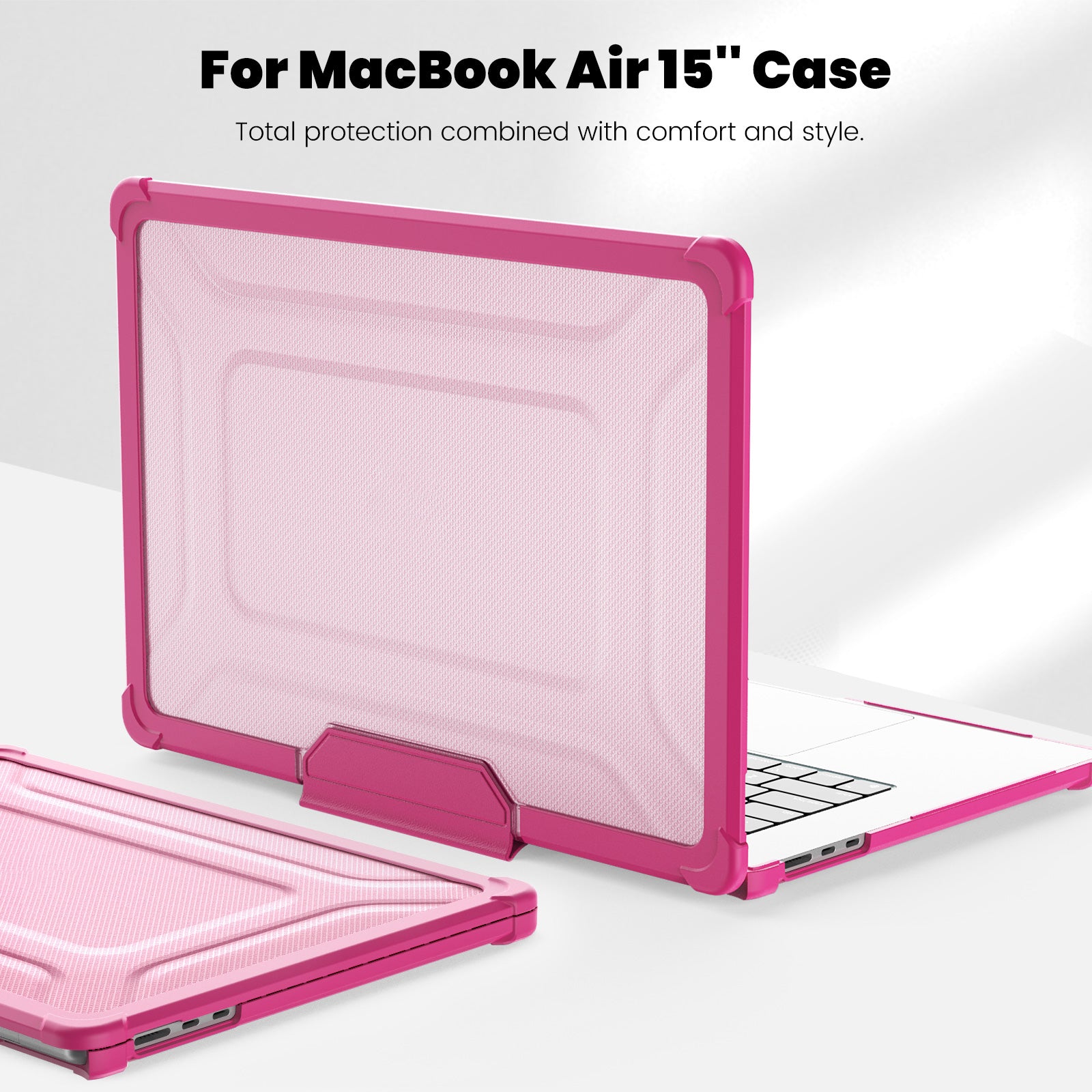 For Macbook Air 15 inch (2023) M2 A2941 PC+TPU Laptop Case Heat Dissipation Kickstand Non-slip Notebook Cover - Rose