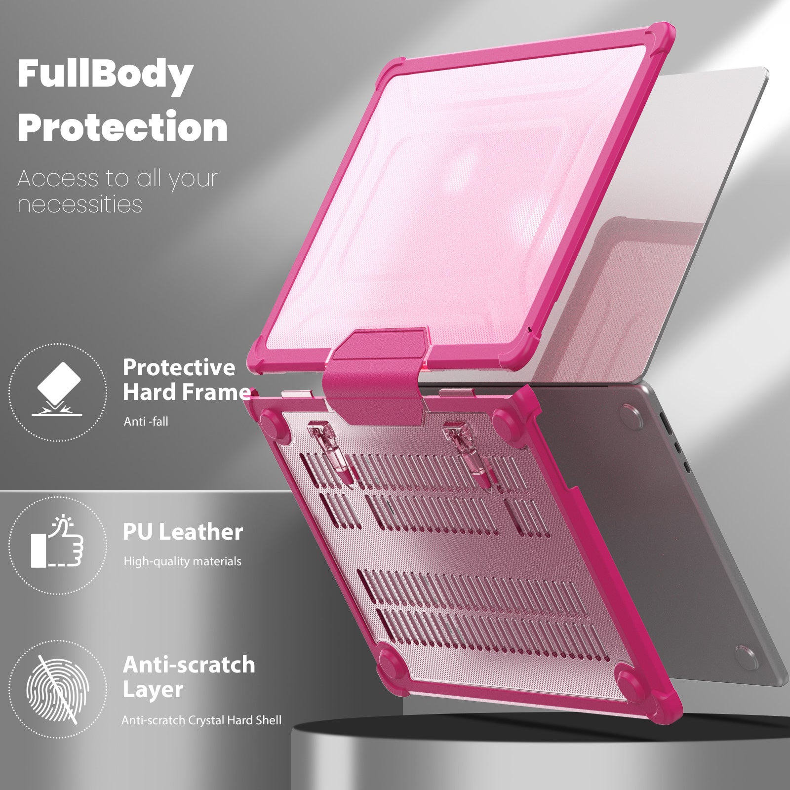 For Macbook Air 15 inch (2023) M2 A2941 PC+TPU Laptop Case Heat Dissipation Kickstand Non-slip Notebook Cover - Rose