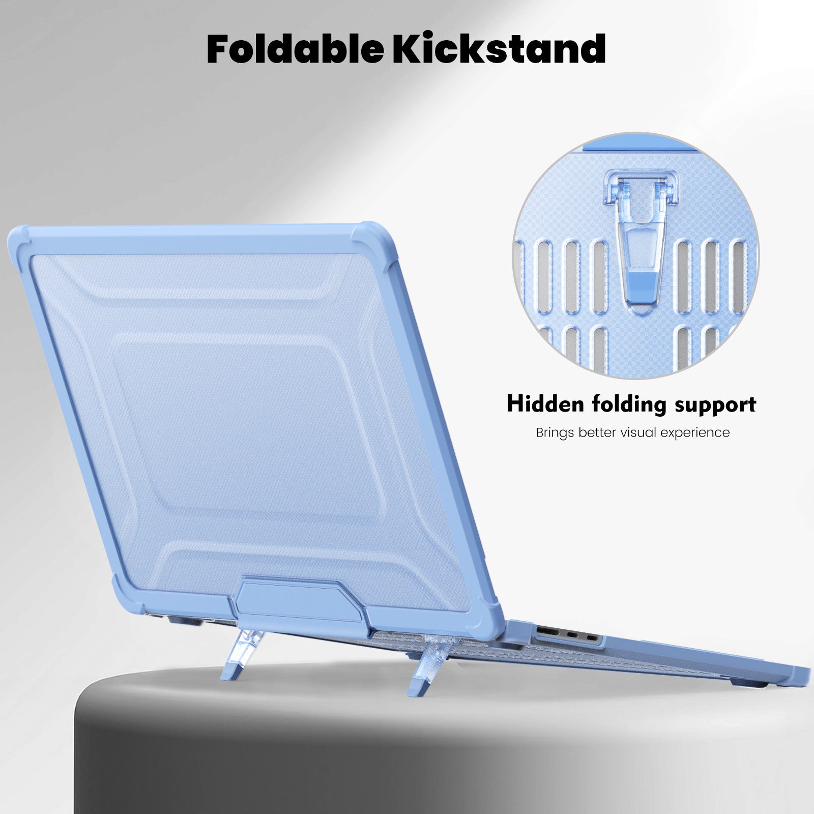 For Macbook Air 15 inch (2023) M2 A2941 PC+TPU Laptop Case Heat Dissipation Kickstand Non-slip Notebook Cover - Baby Blue