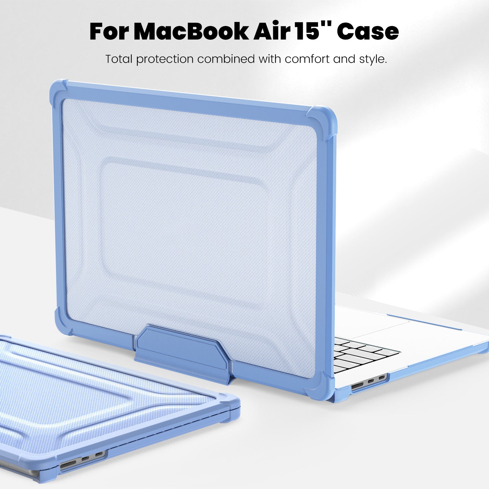 For Macbook Air 15 inch (2023) M2 A2941 PC+TPU Laptop Case Heat Dissipation Kickstand Non-slip Notebook Cover - Baby Blue