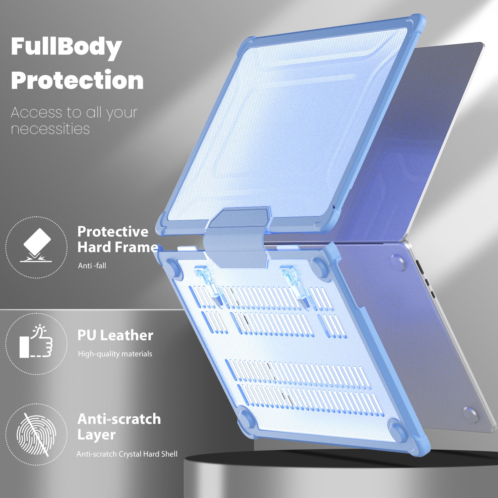 For Macbook Air 15 inch (2023) M2 A2941 PC+TPU Laptop Case Heat Dissipation Kickstand Non-slip Notebook Cover - Baby Blue