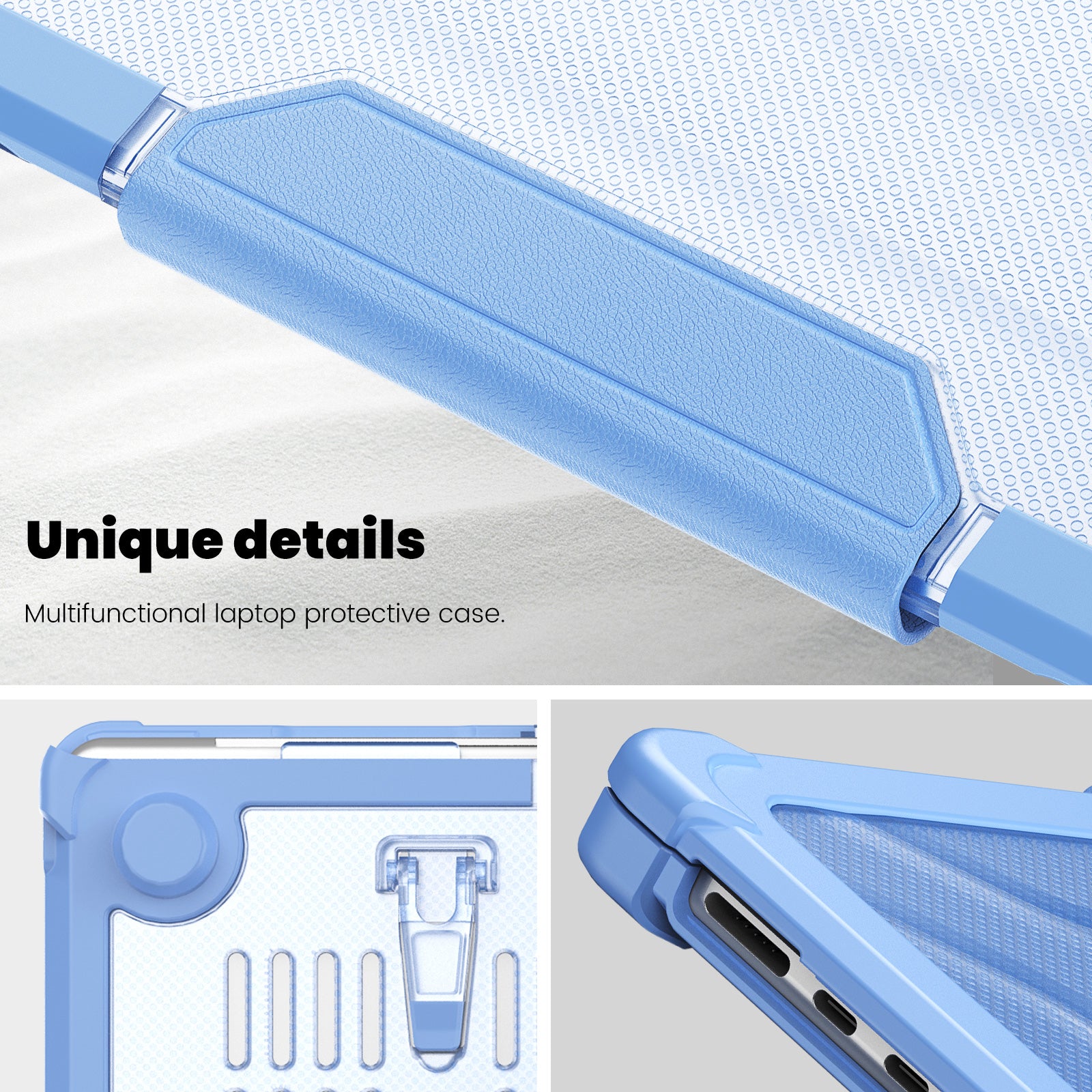 For Macbook Air 15 inch (2023) M2 A2941 PC+TPU Laptop Case Heat Dissipation Kickstand Non-slip Notebook Cover - Baby Blue