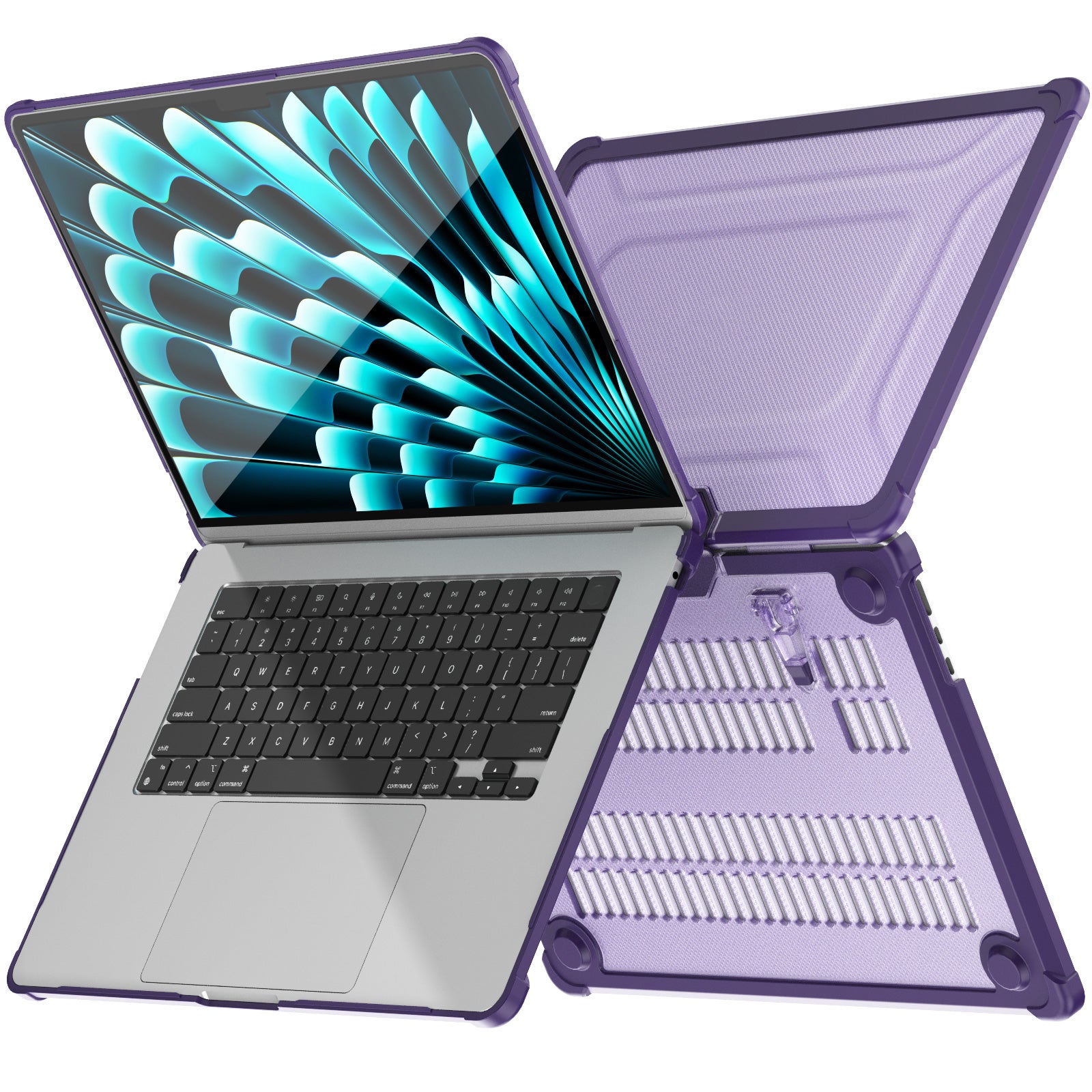 For Macbook Air 15 inch (2023) M2 A2941 PC+TPU Laptop Case Heat Dissipation Kickstand Non-slip Notebook Cover - Purple