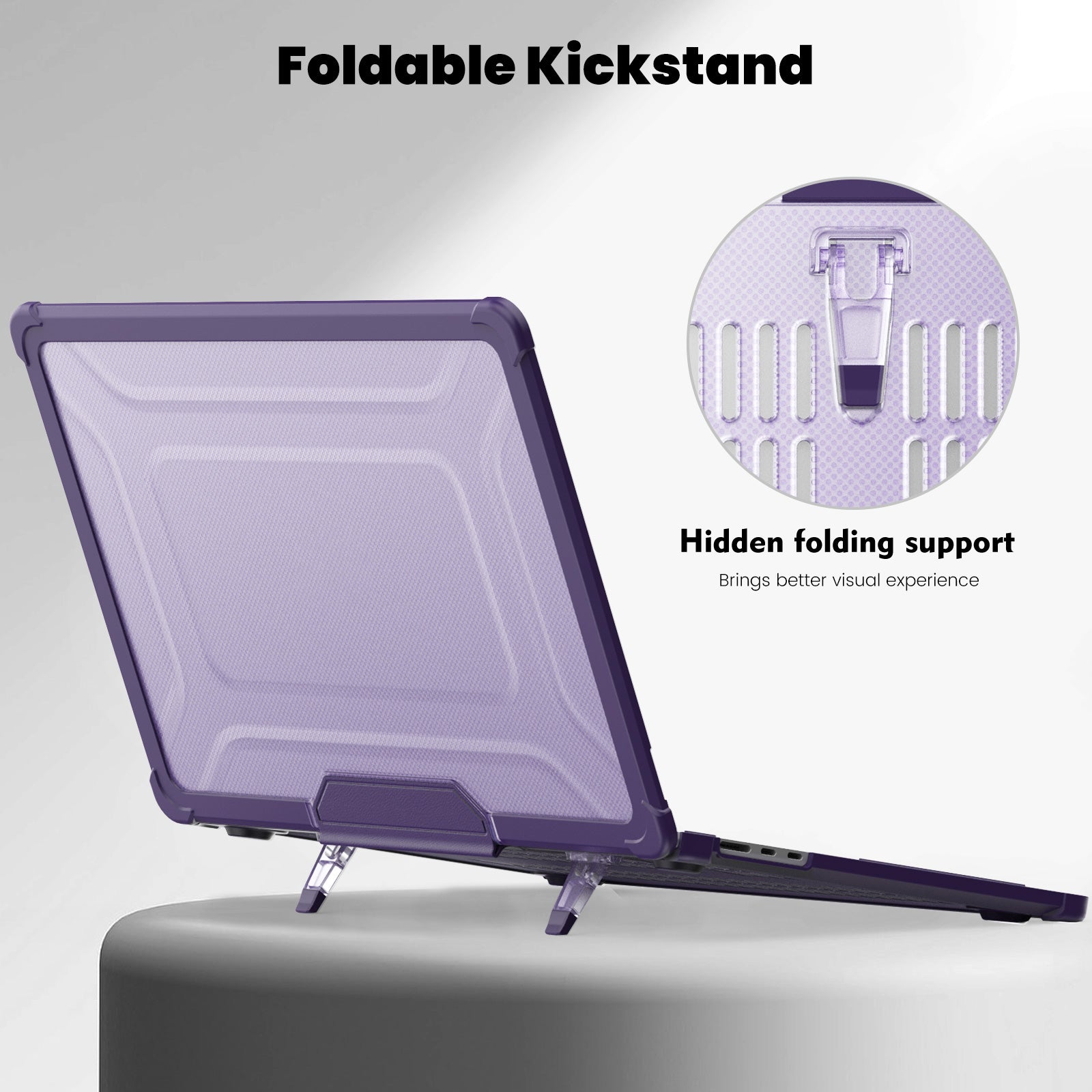For Macbook Air 15 inch (2023) M2 A2941 PC+TPU Laptop Case Heat Dissipation Kickstand Non-slip Notebook Cover - Purple