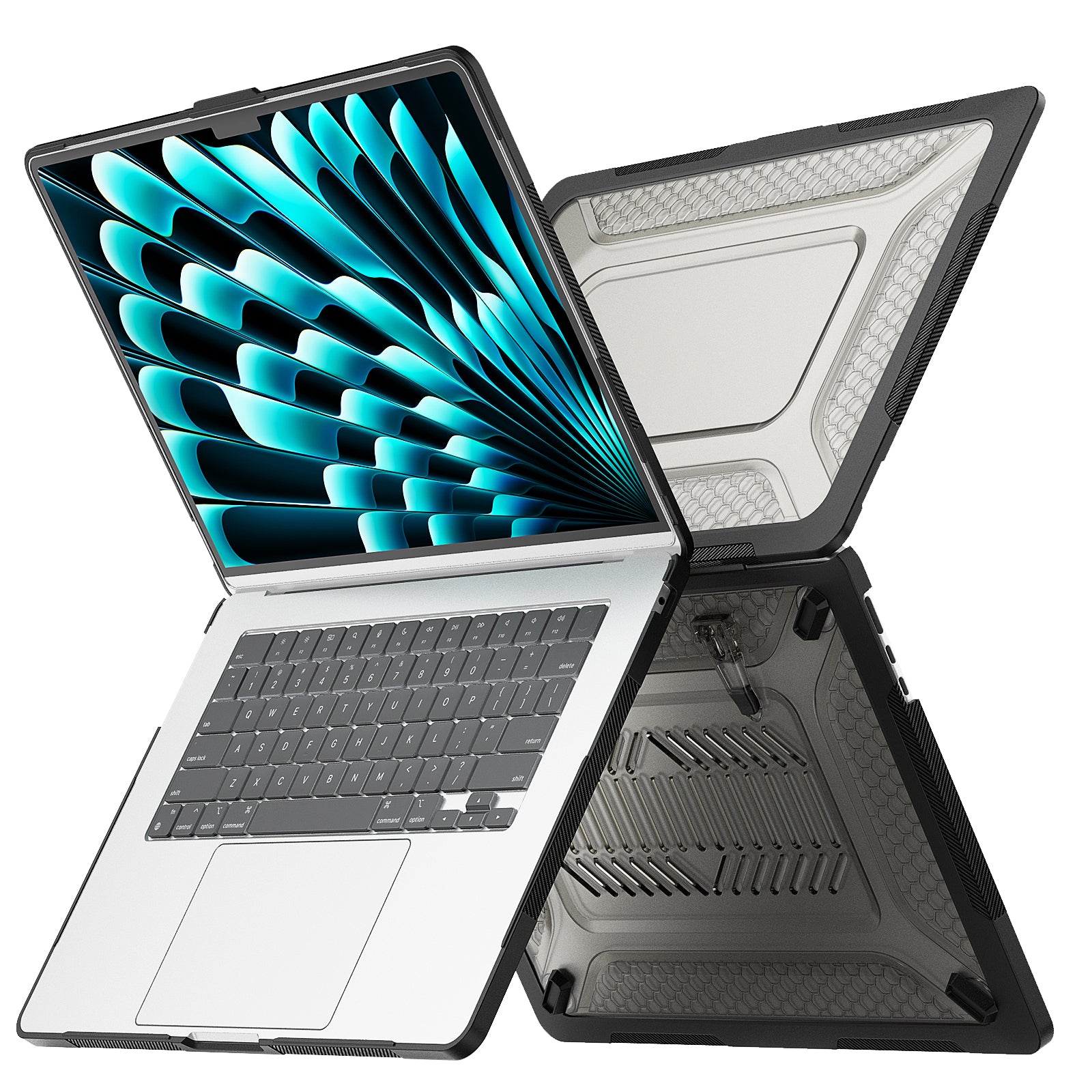For Macbook Air 15 inch (2023) M2 A2941 Anti-slip Laptop Case Honeycomb Heat Dissipation Kickstand PC+TPU Cover - Black