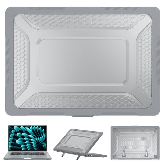 For Macbook Air 15 inch (2023) M2 A2941 Anti-slip Laptop Case Honeycomb Heat Dissipation Kickstand PC+TPU Cover - Grey
