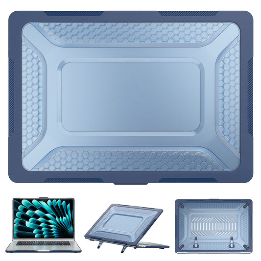 For Macbook Air 15 inch (2023) M2 A2941 Anti-slip Laptop Case Honeycomb Heat Dissipation Kickstand PC+TPU Cover - Sapphire