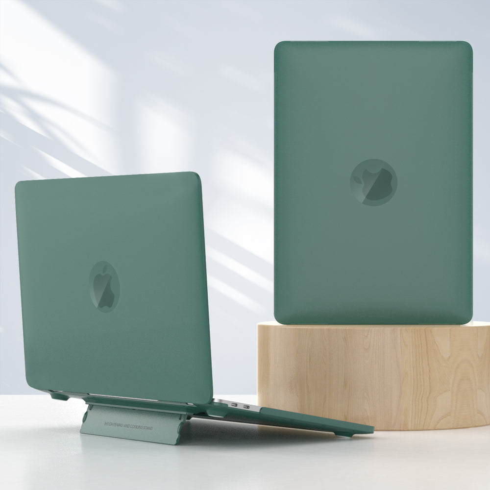 Matte Hard PC Case for Macbook Air 15 inch (2023) A2941 Lightweight Shockproof Laptop Cover with Kickstand - Midnight Green