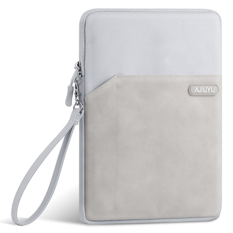Laptop Protective Sleeve PU Leather + Cloth Tablet Carrying Bag with Hand Strap - Light Grey