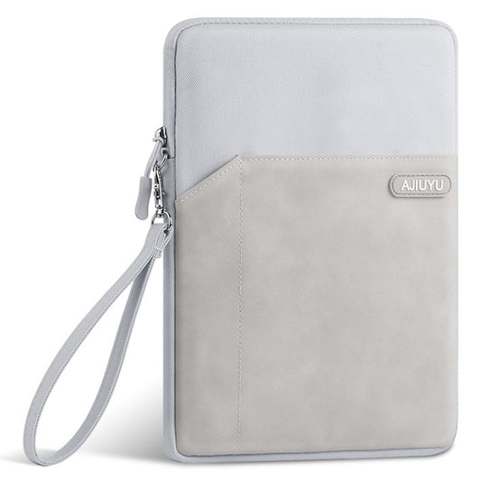 Laptop Protective Sleeve PU Leather + Cloth Tablet Carrying Bag with Hand Strap - Light Grey