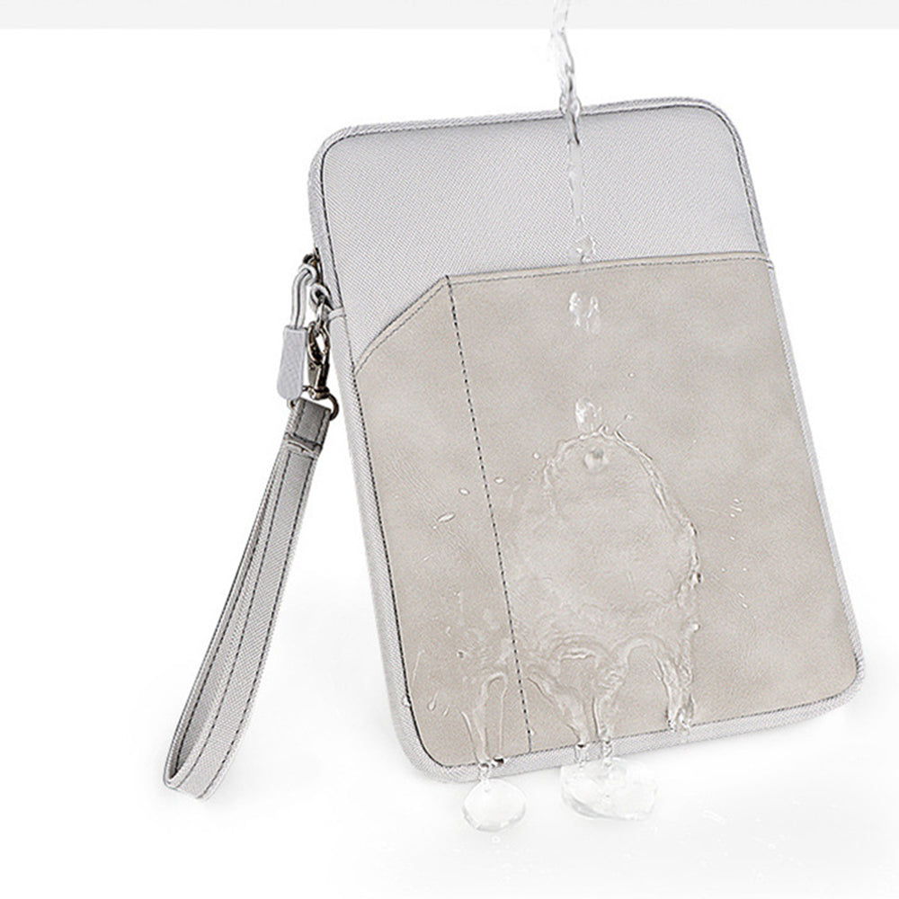 Laptop Protective Sleeve PU Leather + Cloth Tablet Carrying Bag with Hand Strap - Light Grey