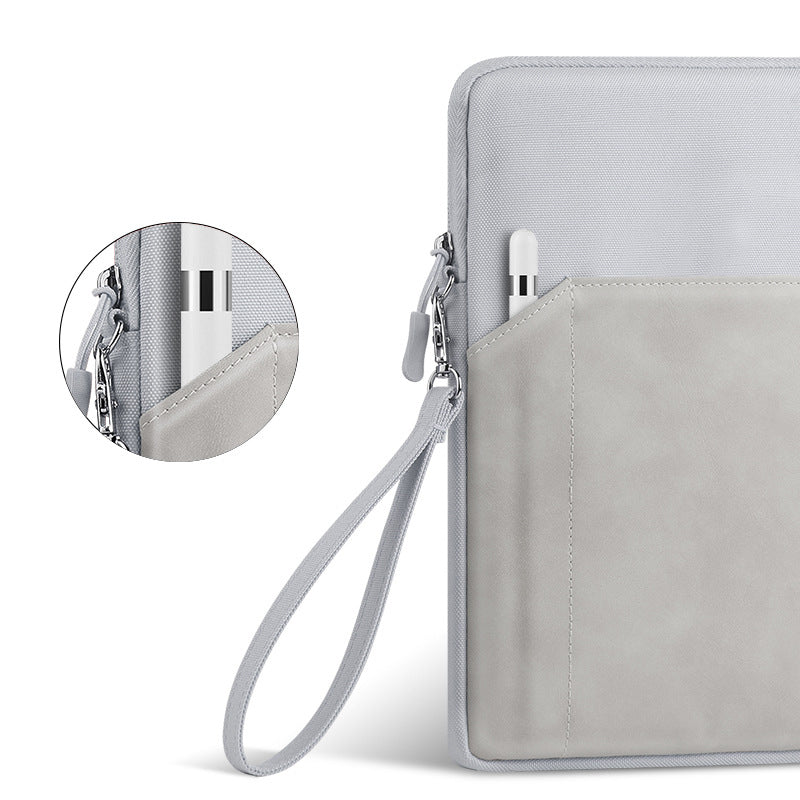 Laptop Protective Sleeve PU Leather + Cloth Tablet Carrying Bag with Hand Strap - Light Grey
