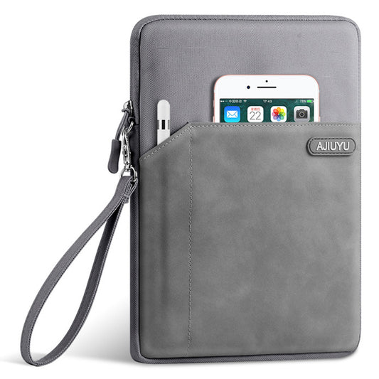 Laptop Protective Sleeve PU Leather + Cloth Tablet Carrying Bag with Hand Strap - Dark Grey
