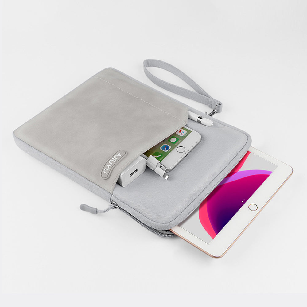 Laptop Protective Sleeve PU Leather + Cloth Tablet Carrying Bag with Hand Strap - Dark Grey