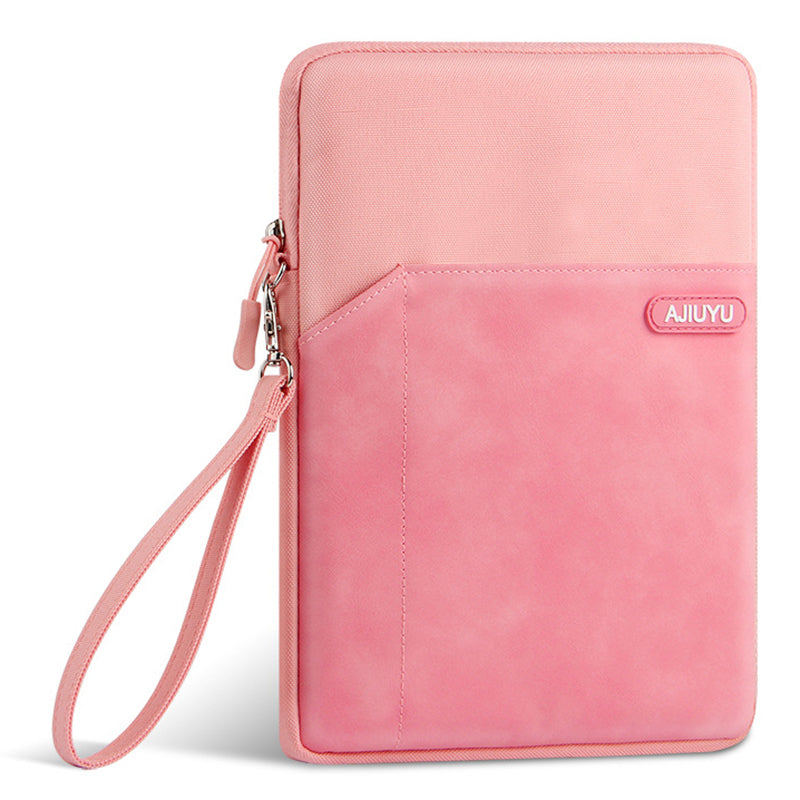 Laptop Protective Sleeve PU Leather + Cloth Tablet Carrying Bag with Hand Strap - Pink
