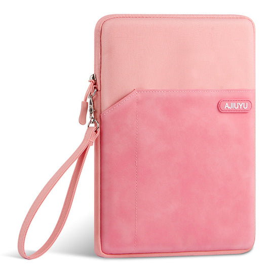Laptop Protective Sleeve PU Leather + Cloth Tablet Carrying Bag with Hand Strap - Pink