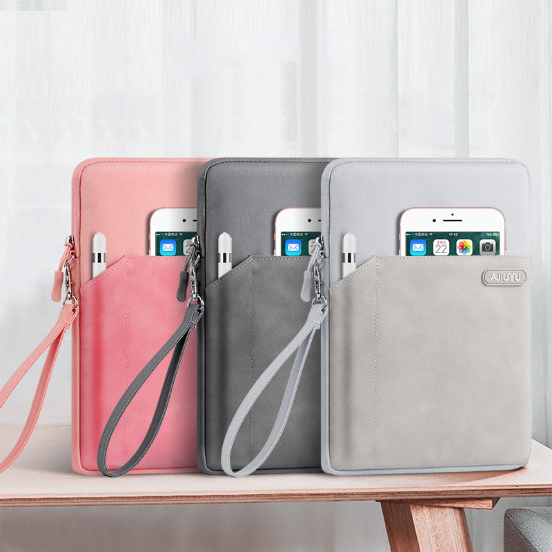 Laptop Protective Sleeve PU Leather + Cloth Tablet Carrying Bag with Hand Strap - Pink